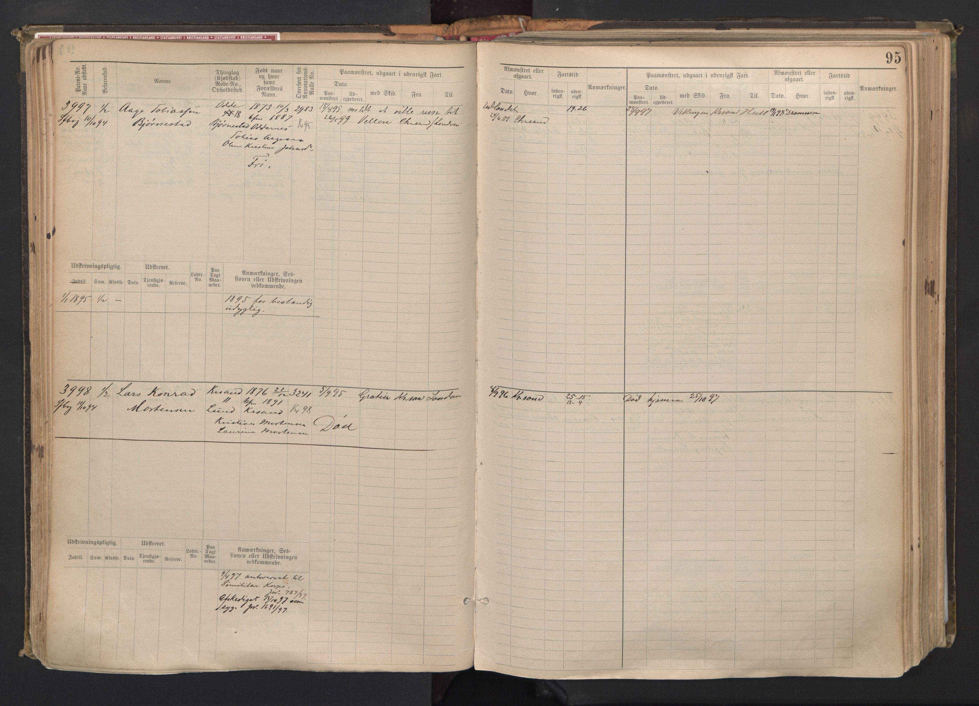 Kristiansand mønstringskrets, SAK/2031-0015/F/Fb/L0008: Hovedrulle nr 3811-4580, I-15, 1893-1940, p. 96