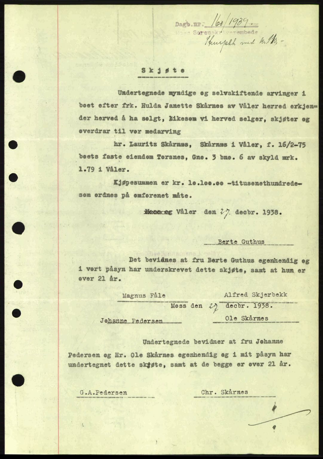 Moss sorenskriveri, SAO/A-10168: Mortgage book no. A5, 1938-1939, Diary no: : 160/1939