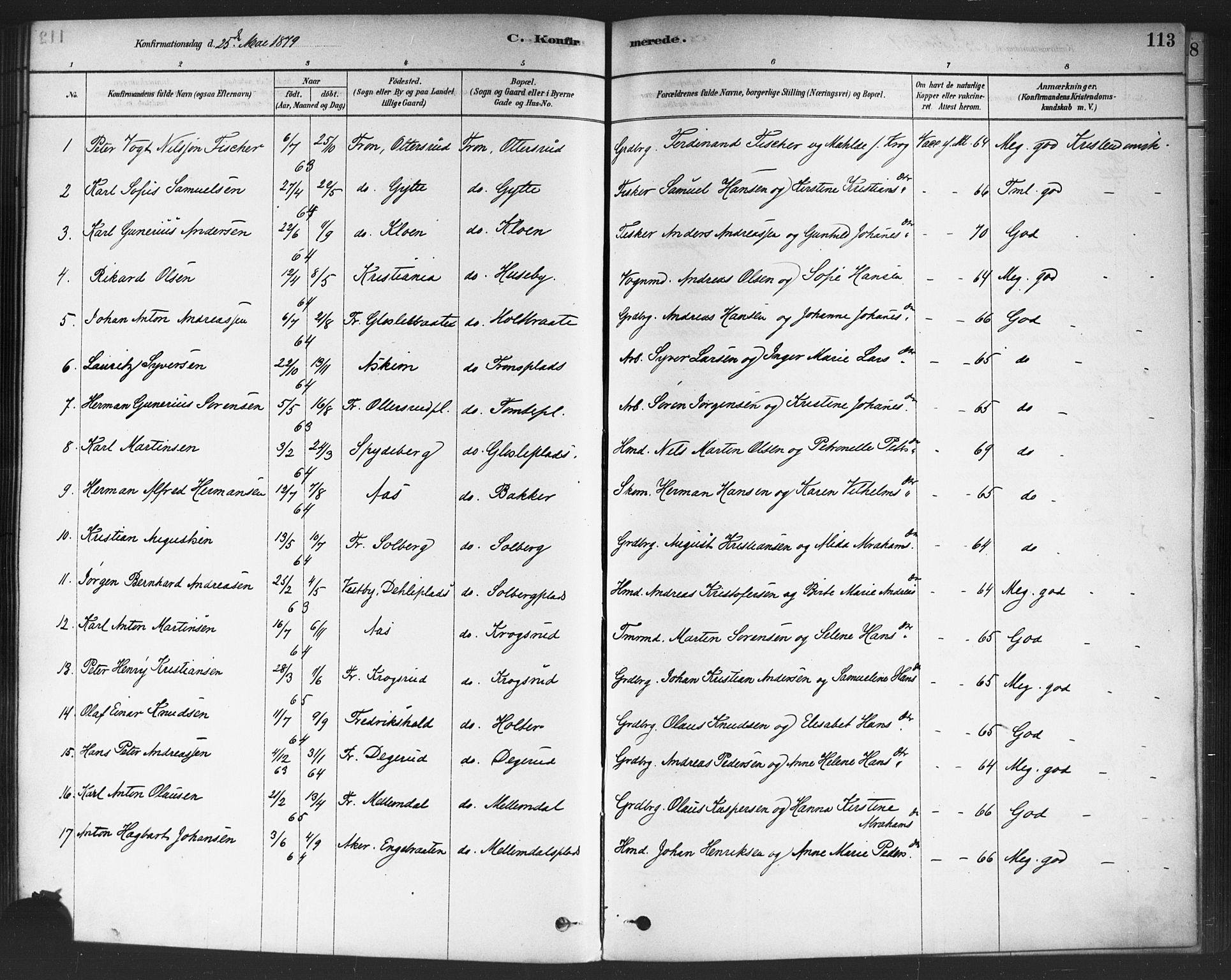 Drøbak prestekontor Kirkebøker, SAO/A-10142a/F/Fc/L0002: Parish register (official) no. III 2, 1878-1891, p. 113