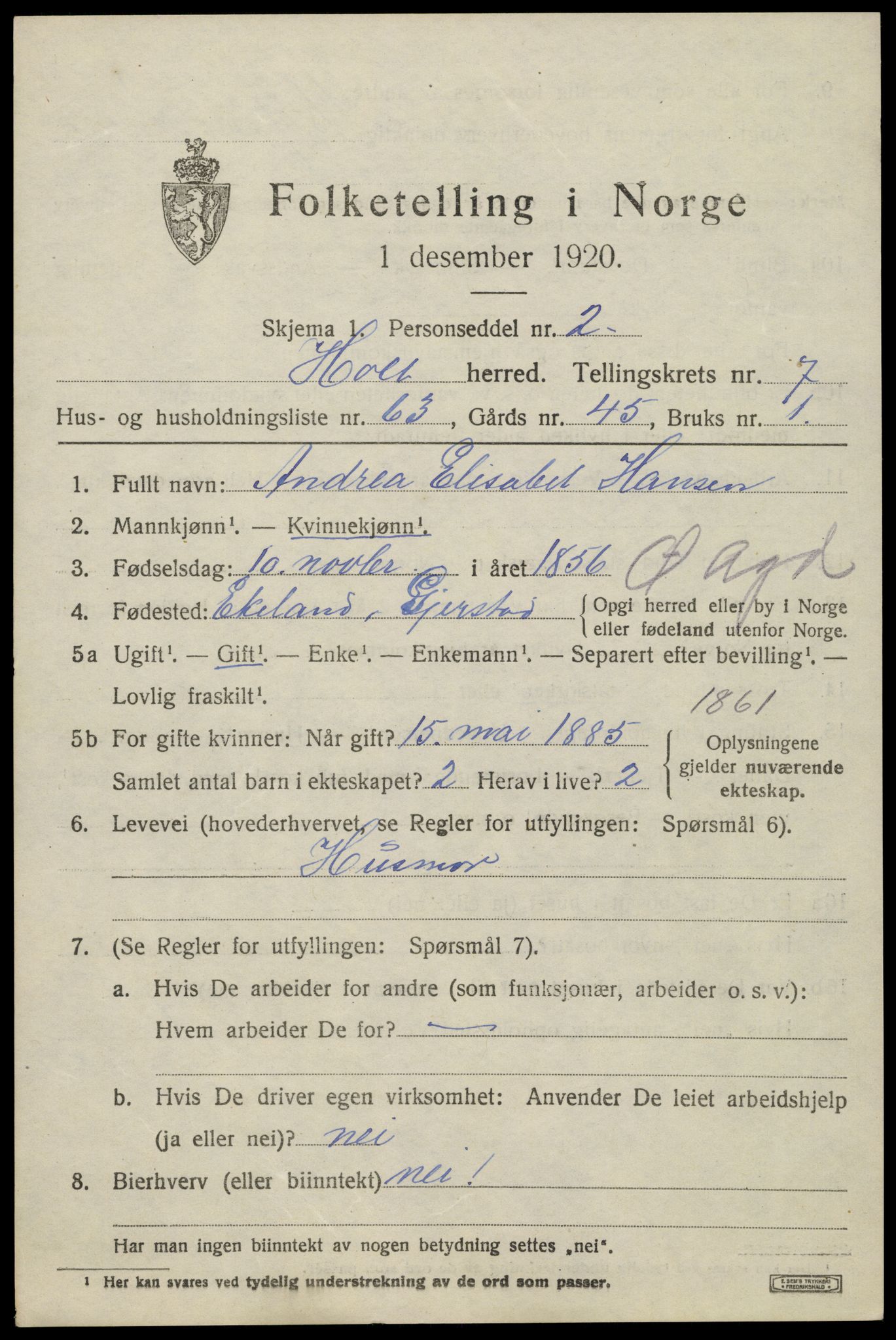 SAK, 1920 census for Holt, 1920, p. 4898