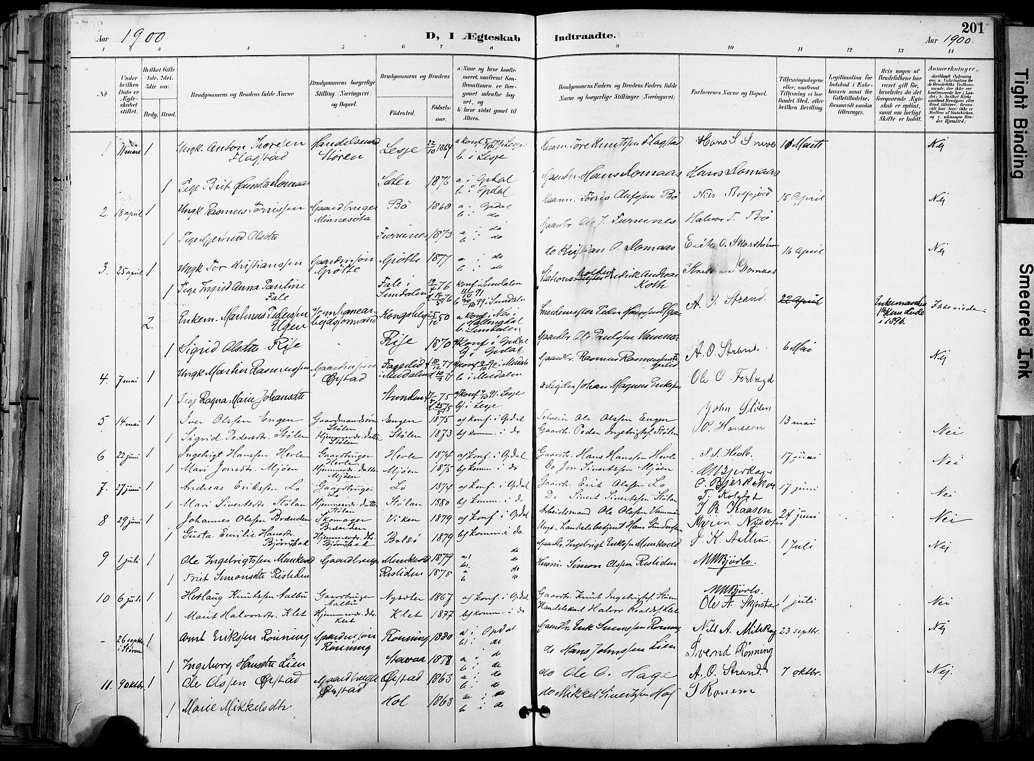 Ministerialprotokoller, klokkerbøker og fødselsregistre - Sør-Trøndelag, SAT/A-1456/678/L0902: Parish register (official) no. 678A11, 1895-1911, p. 201