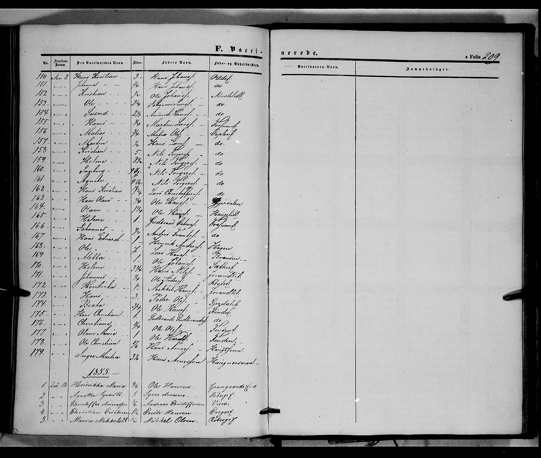 Land prestekontor, SAH/PREST-120/H/Ha/Haa/L0010: Parish register (official) no. 10, 1847-1859, p. 209