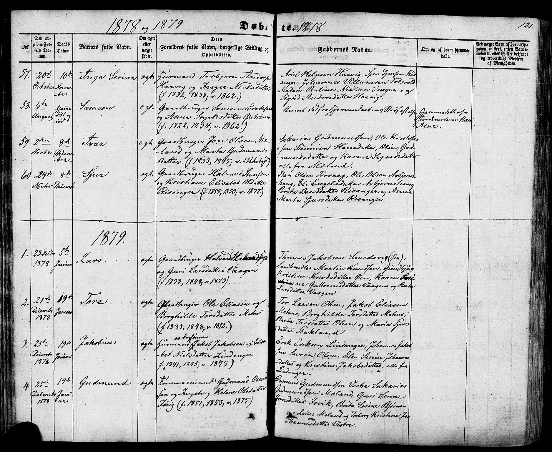 Skjold sokneprestkontor, SAST/A-101847/H/Ha/Haa/L0008: Parish register (official) no. A 8, 1856-1882, p. 121