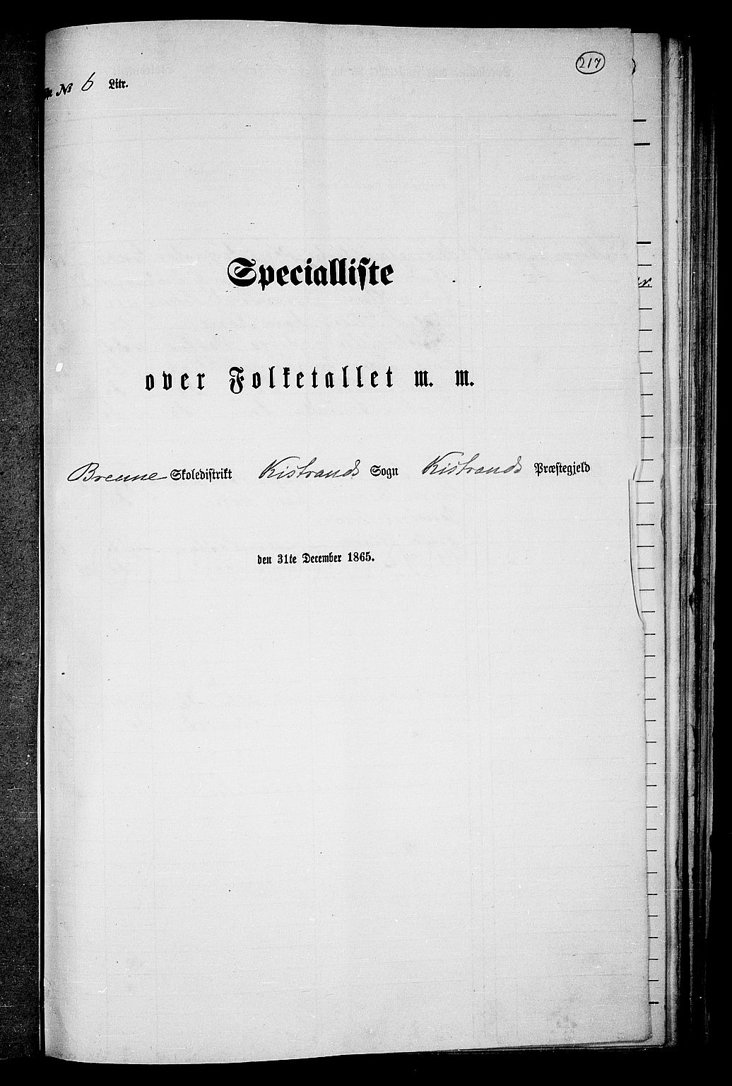 RA, 1865 census for Kistrand, 1865, p. 58