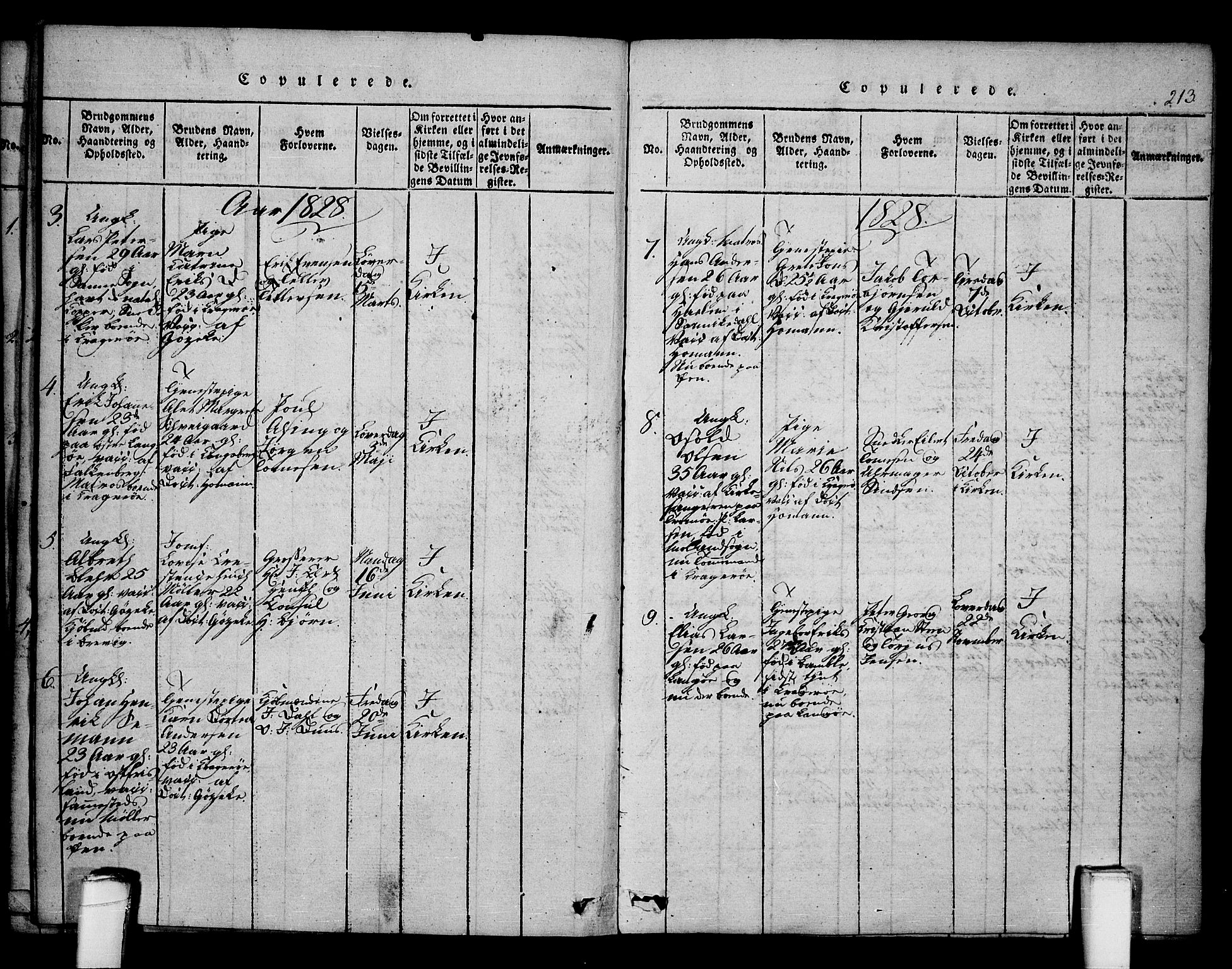 Kragerø kirkebøker, SAKO/A-278/F/Fa/L0004: Parish register (official) no. 4, 1814-1831, p. 213