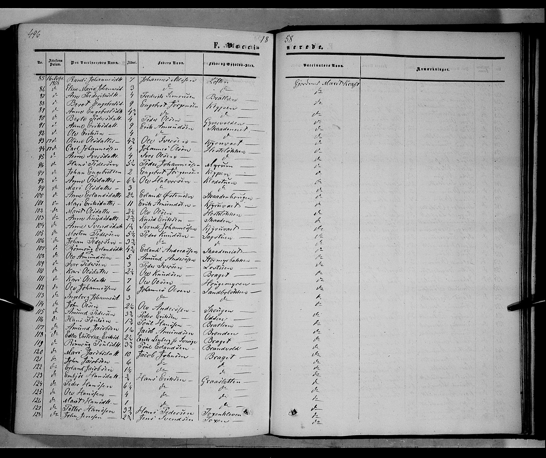 Nord-Fron prestekontor, AV/SAH-PREST-080/H/Ha/Haa/L0001: Parish register (official) no. 1, 1851-1864, p. 496