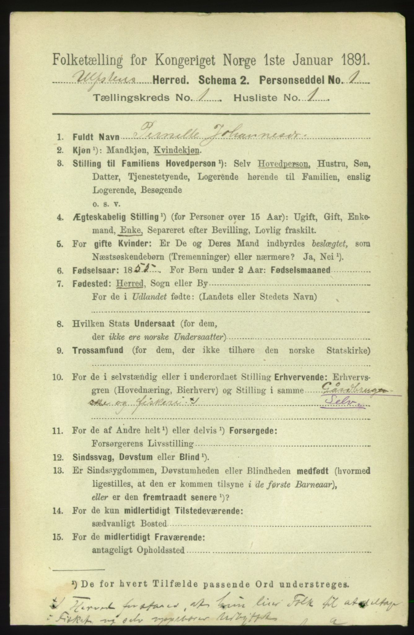 RA, 1891 census for 1516 Ulstein, 1891, p. 62