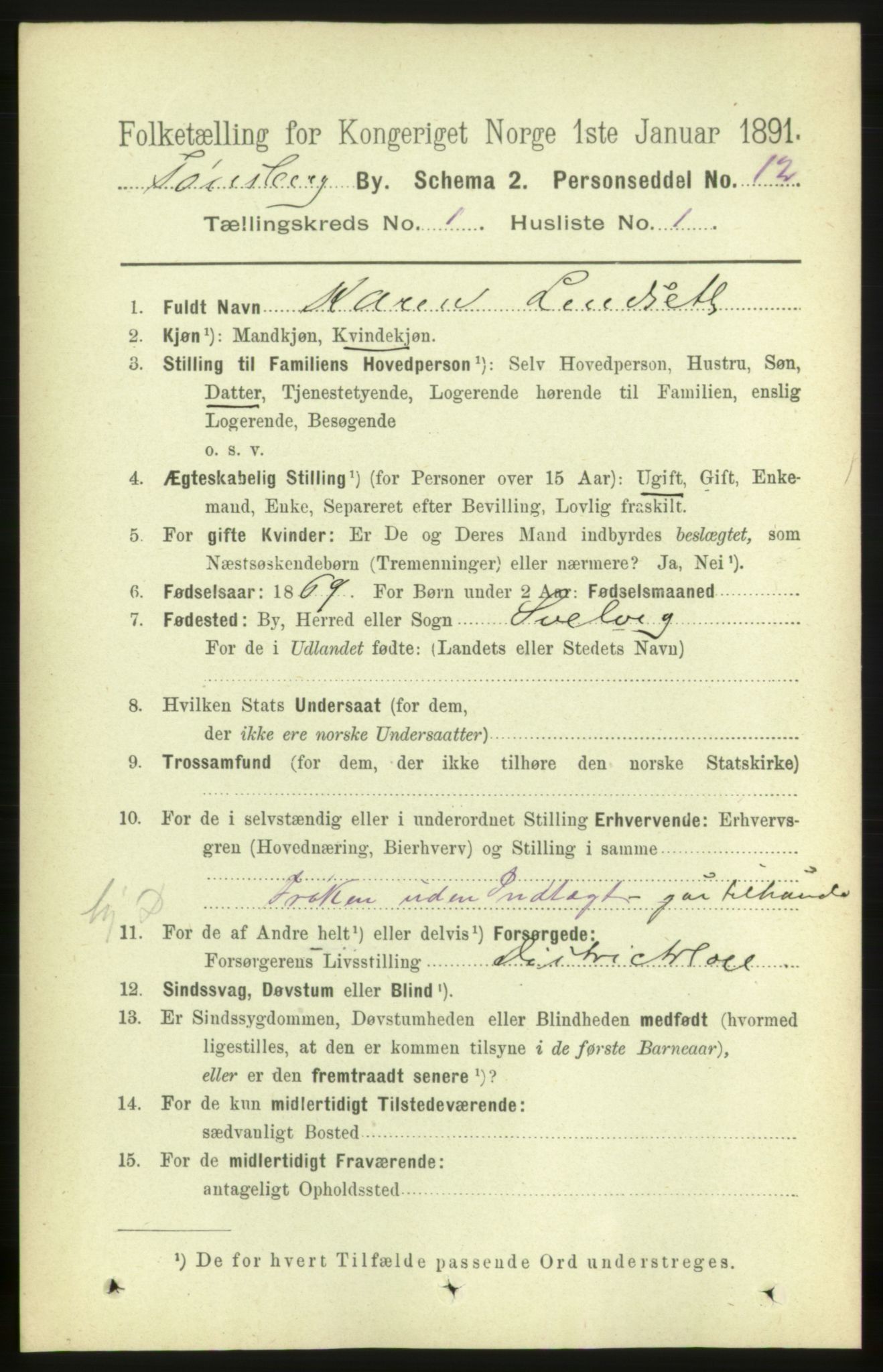 RA, 1891 census for 0705 Tønsberg, 1891, p. 1176