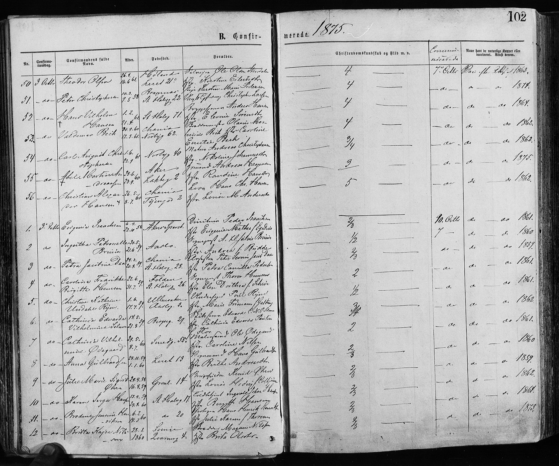 Grønland prestekontor Kirkebøker, SAO/A-10848/F/Fa/L0005: Parish register (official) no. 5, 1869-1880, p. 102