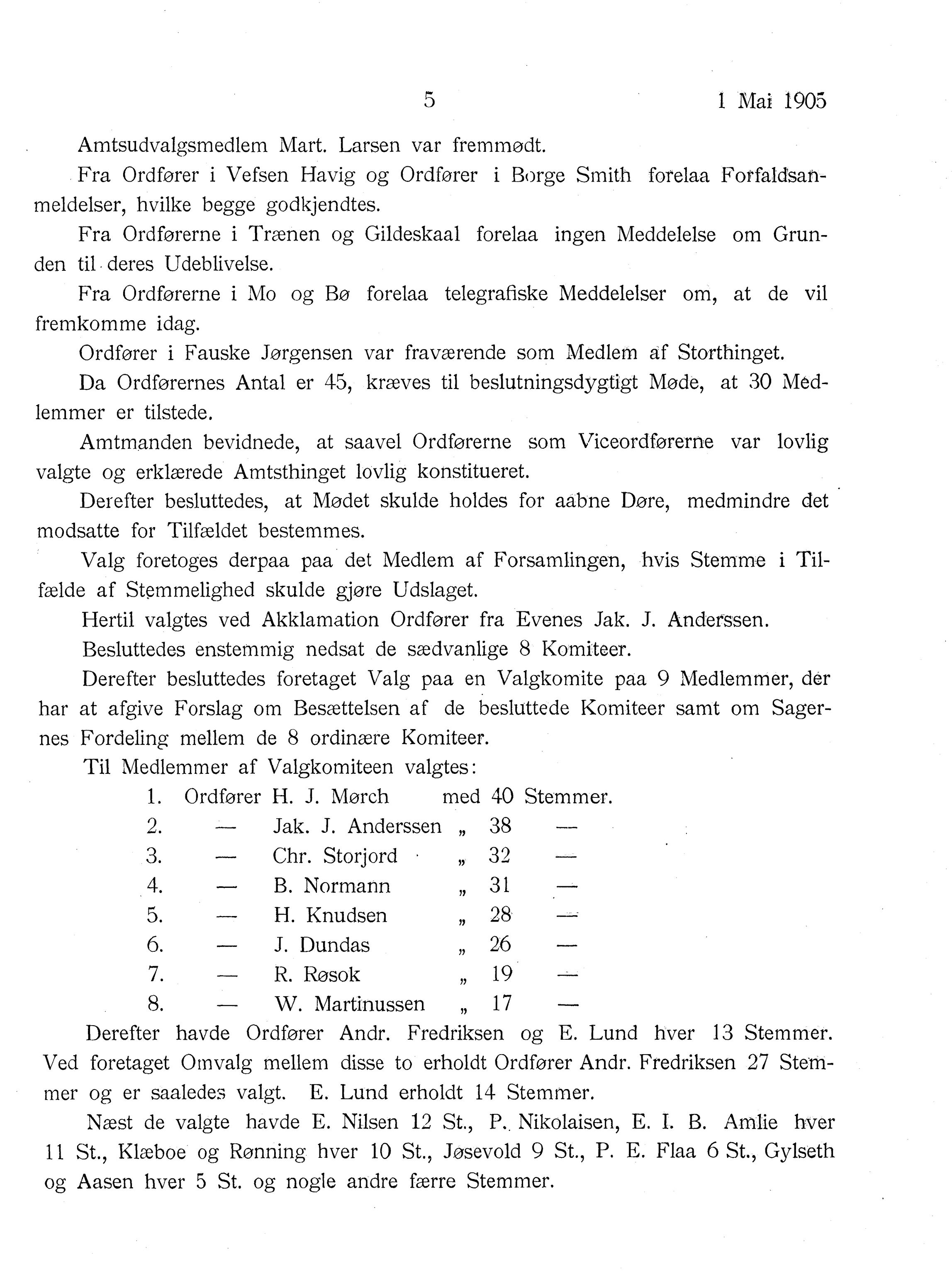 Nordland Fylkeskommune. Fylkestinget, AIN/NFK-17/176/A/Ac/L0028: Fylkestingsforhandlinger 1905, 1905, p. 6