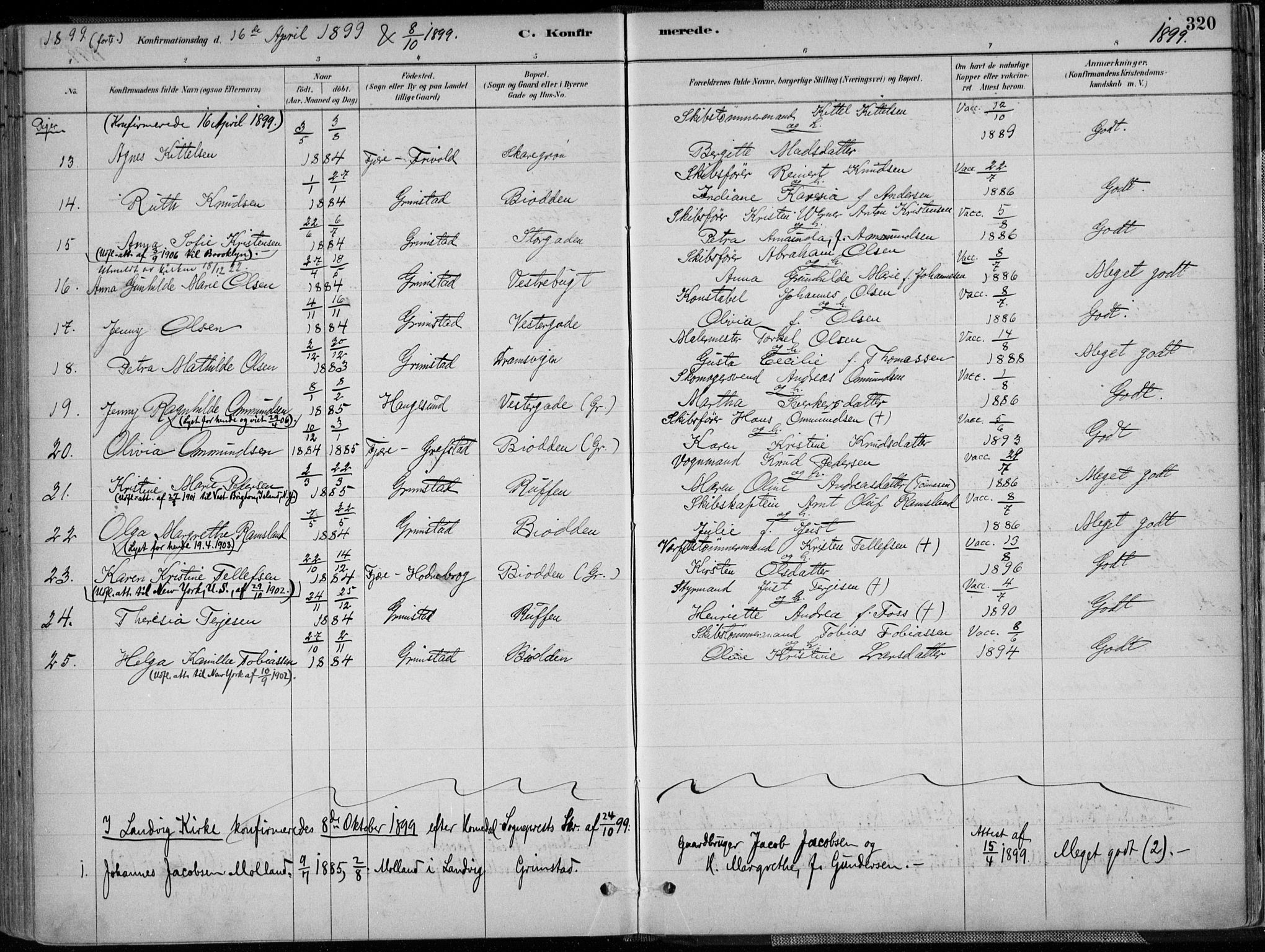 Grimstad sokneprestkontor, SAK/1111-0017/F/Fa/L0003: Parish register (official) no. A 2, 1882-1912, p. 320