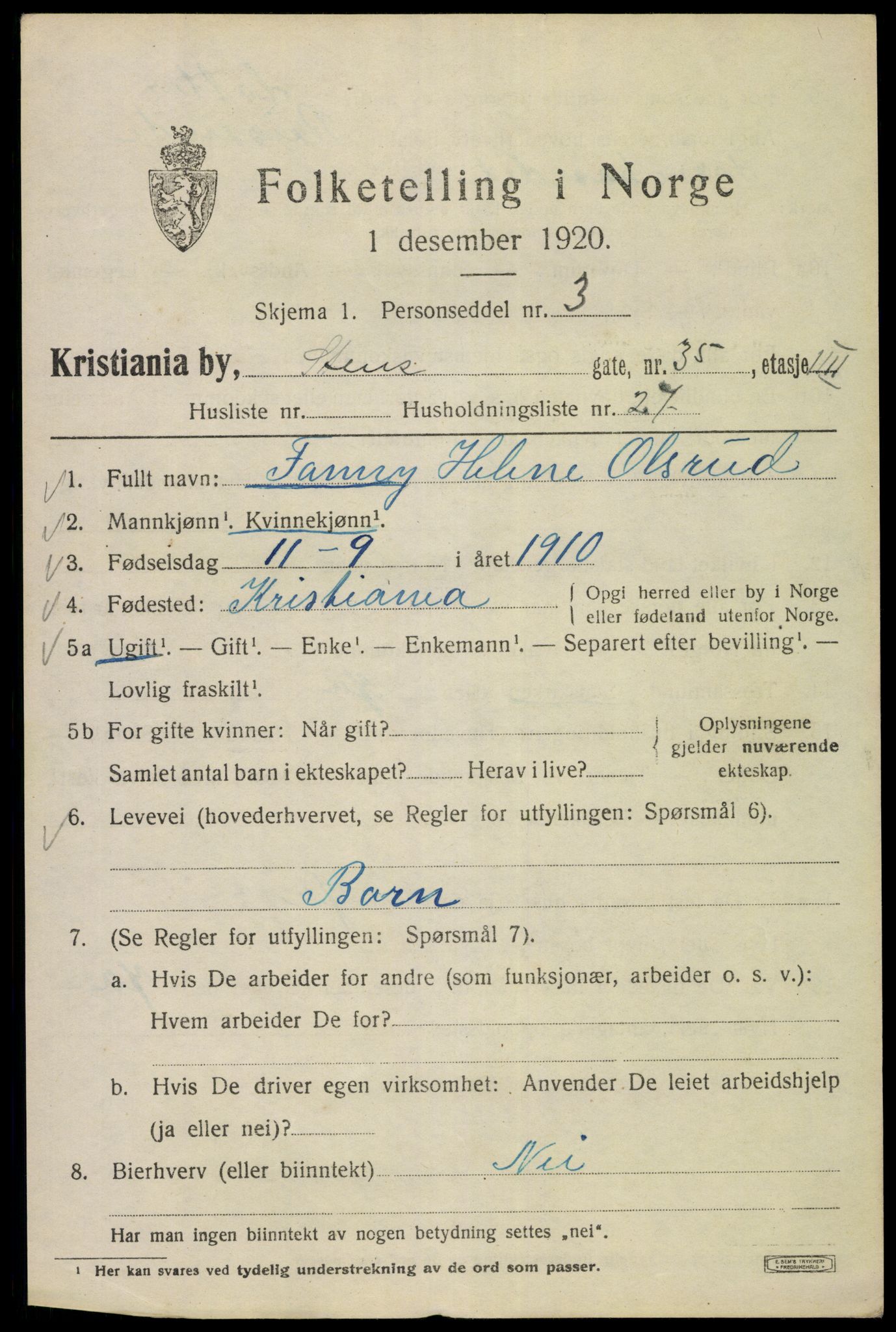 SAO, 1920 census for Kristiania, 1920, p. 542885