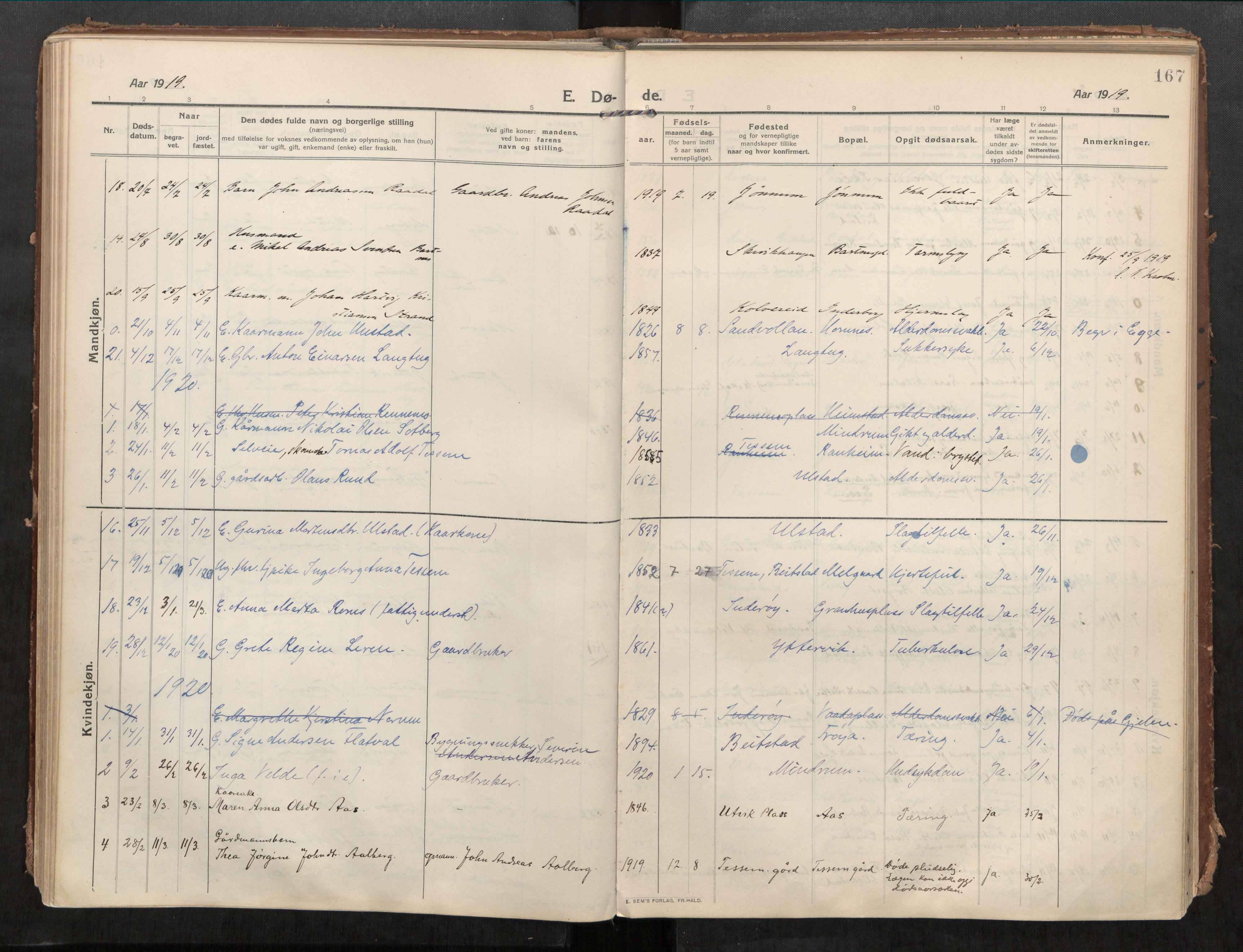 Beitstad sokneprestkontor, AV/SAT-A-1162/I/I1/I1a/L0001: Parish register (official) no. 1, 1912-1927, p. 167