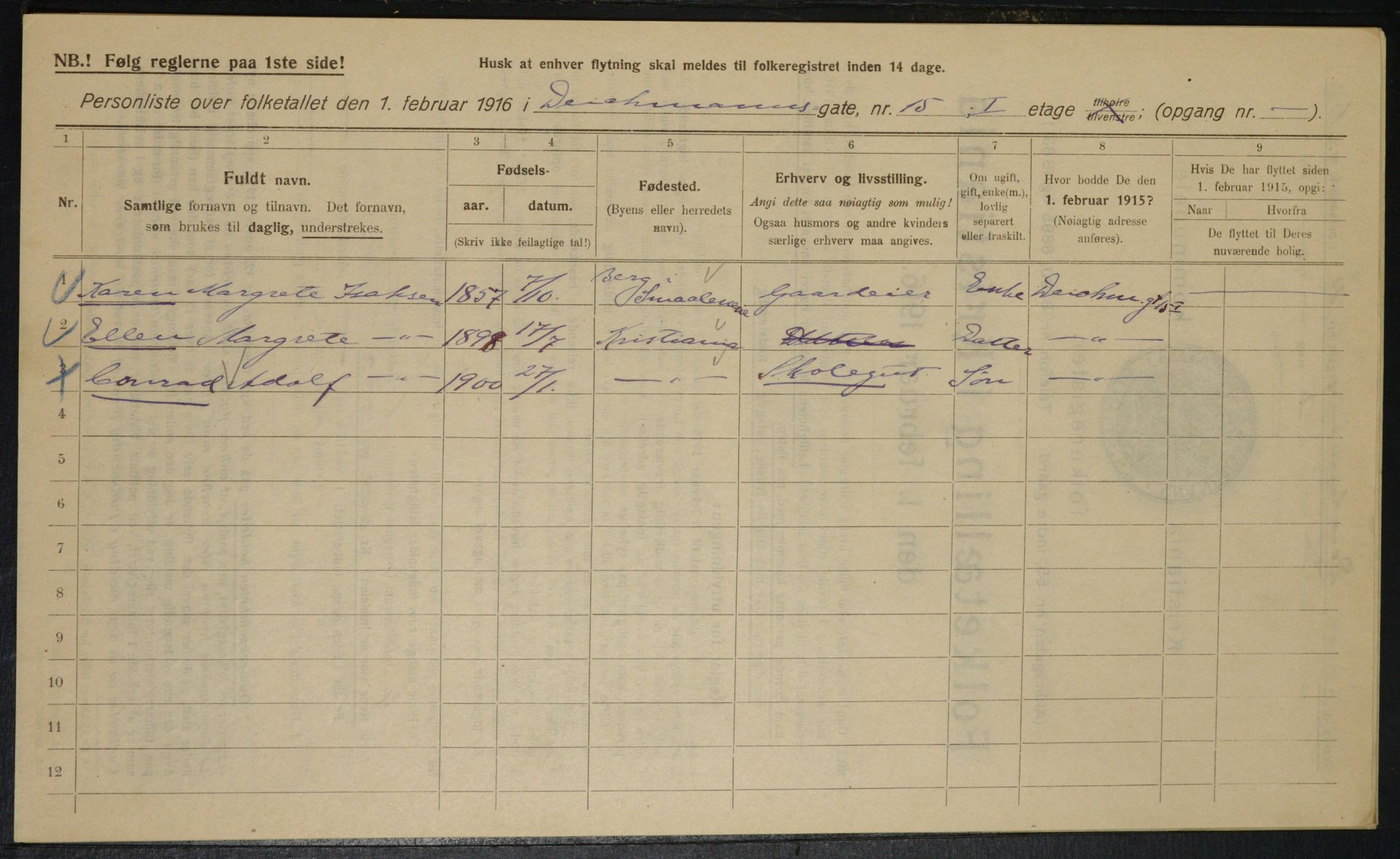 OBA, Municipal Census 1916 for Kristiania, 1916, p. 15725