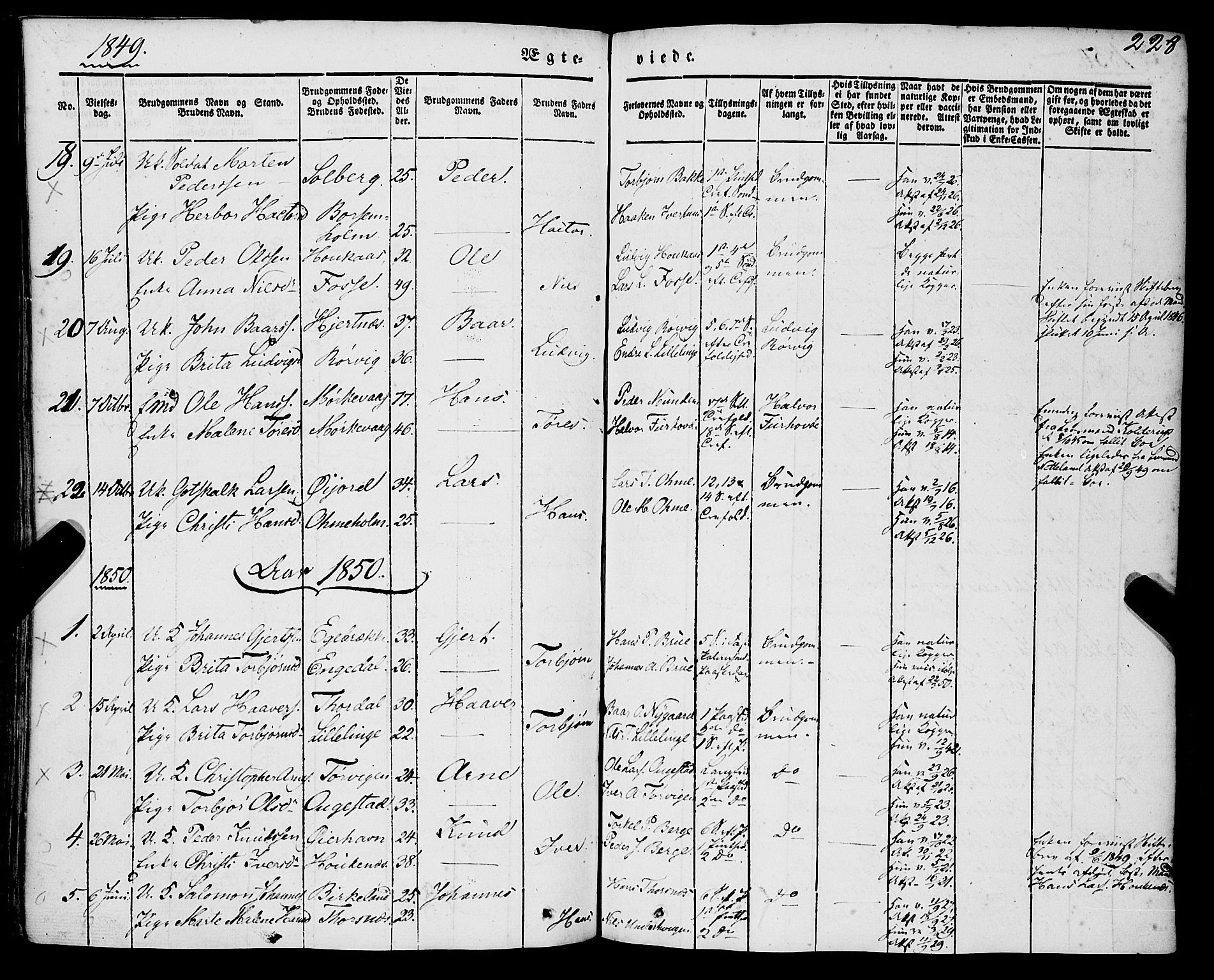 Strandebarm sokneprestembete, AV/SAB-A-78401/H/Haa: Parish register (official) no. A 7, 1844-1872, p. 228