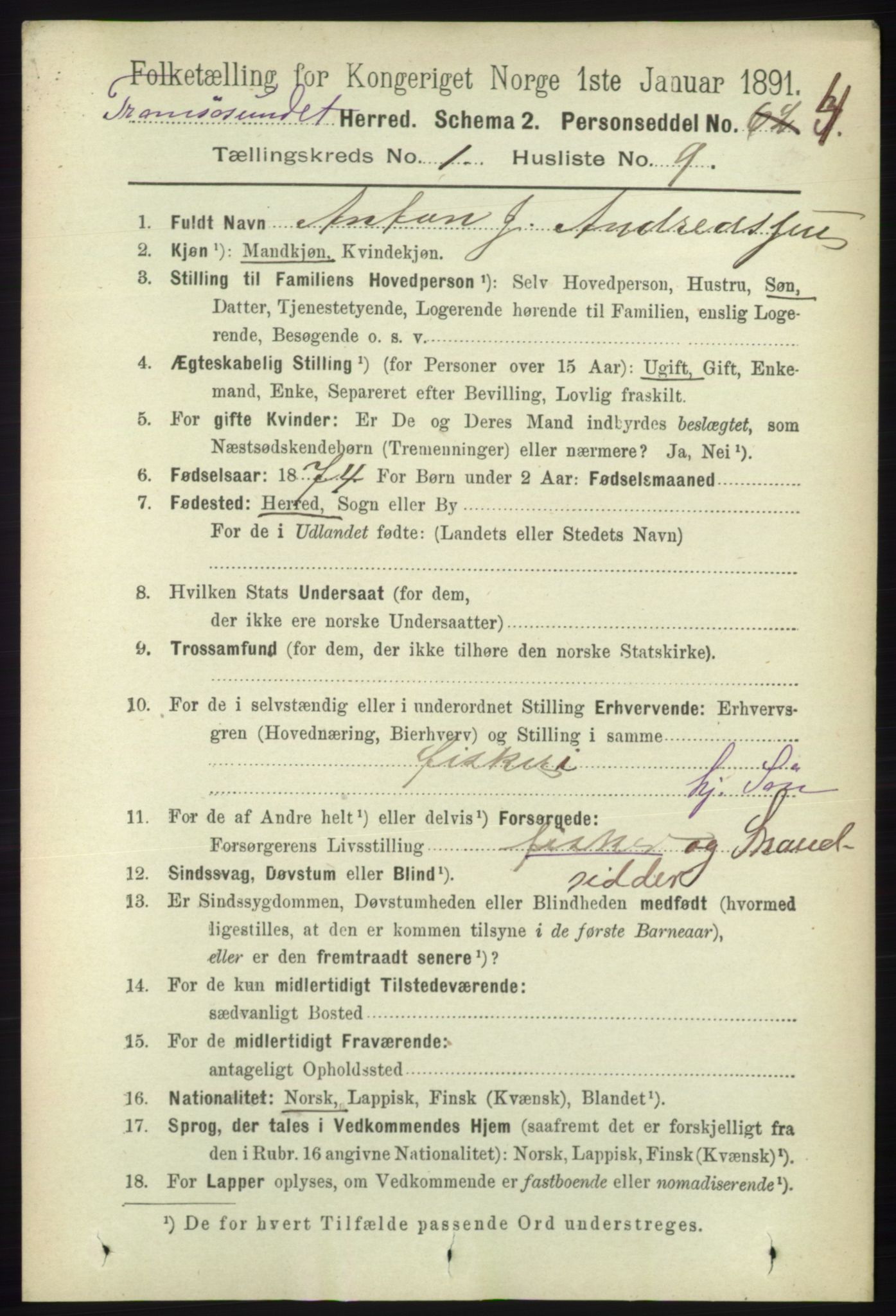 RA, 1891 census for 1934 Tromsøysund, 1891, p. 146