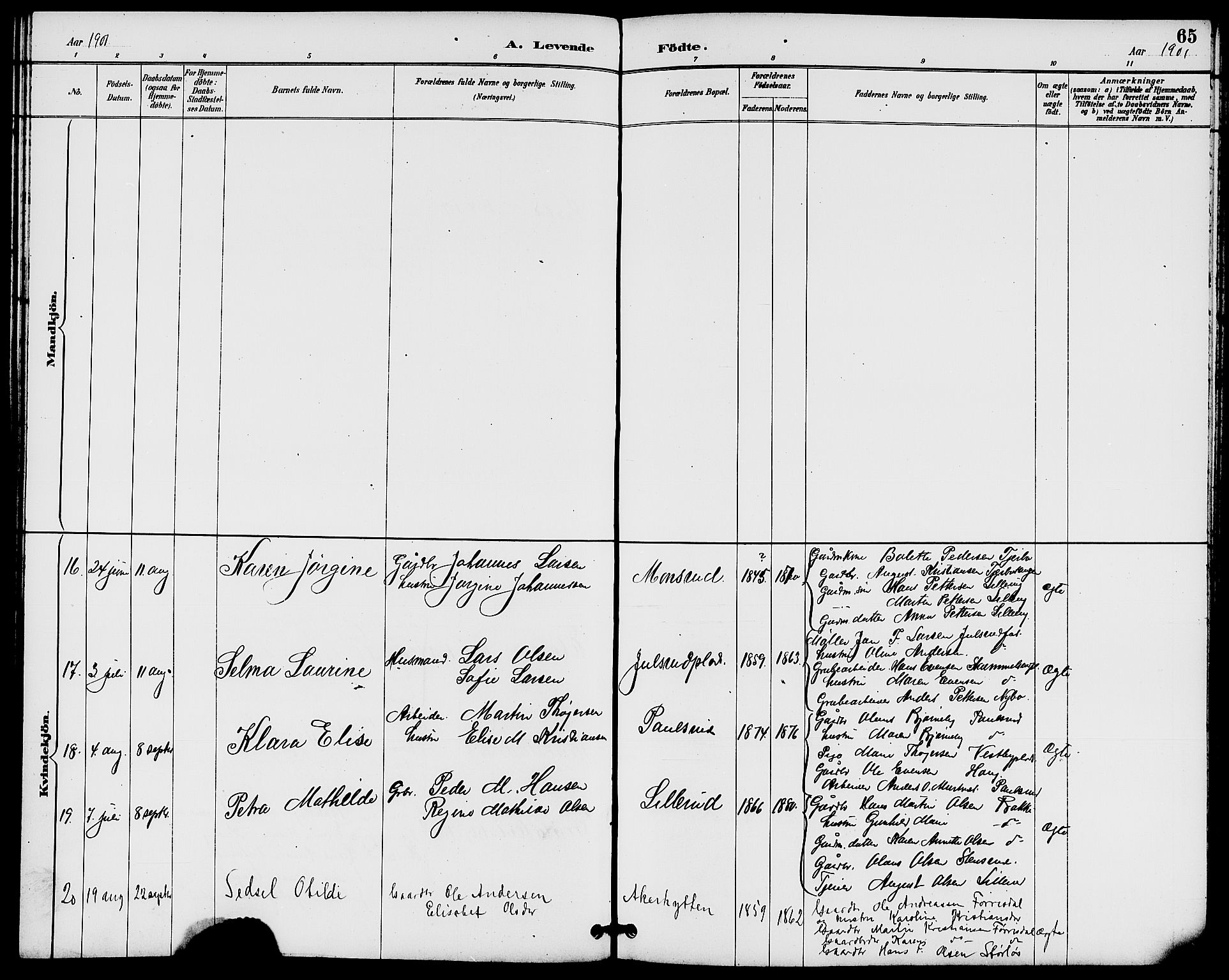 Rakkestad prestekontor Kirkebøker, AV/SAO-A-2008/G/Gb/L0001: Parish register (copy) no. II 1, 1887-1909, p. 65