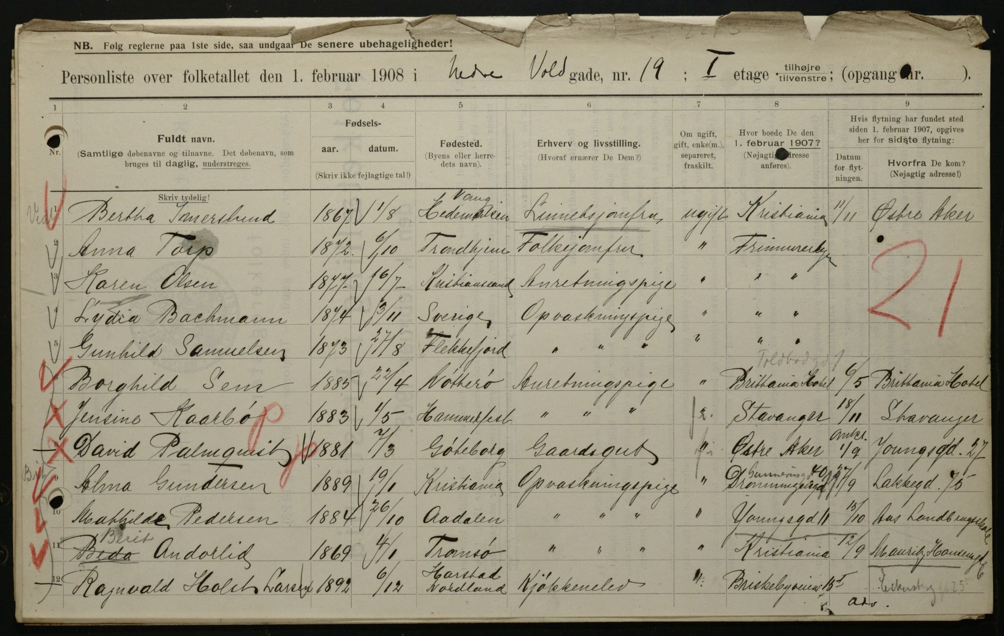 OBA, Municipal Census 1908 for Kristiania, 1908, p. 62438