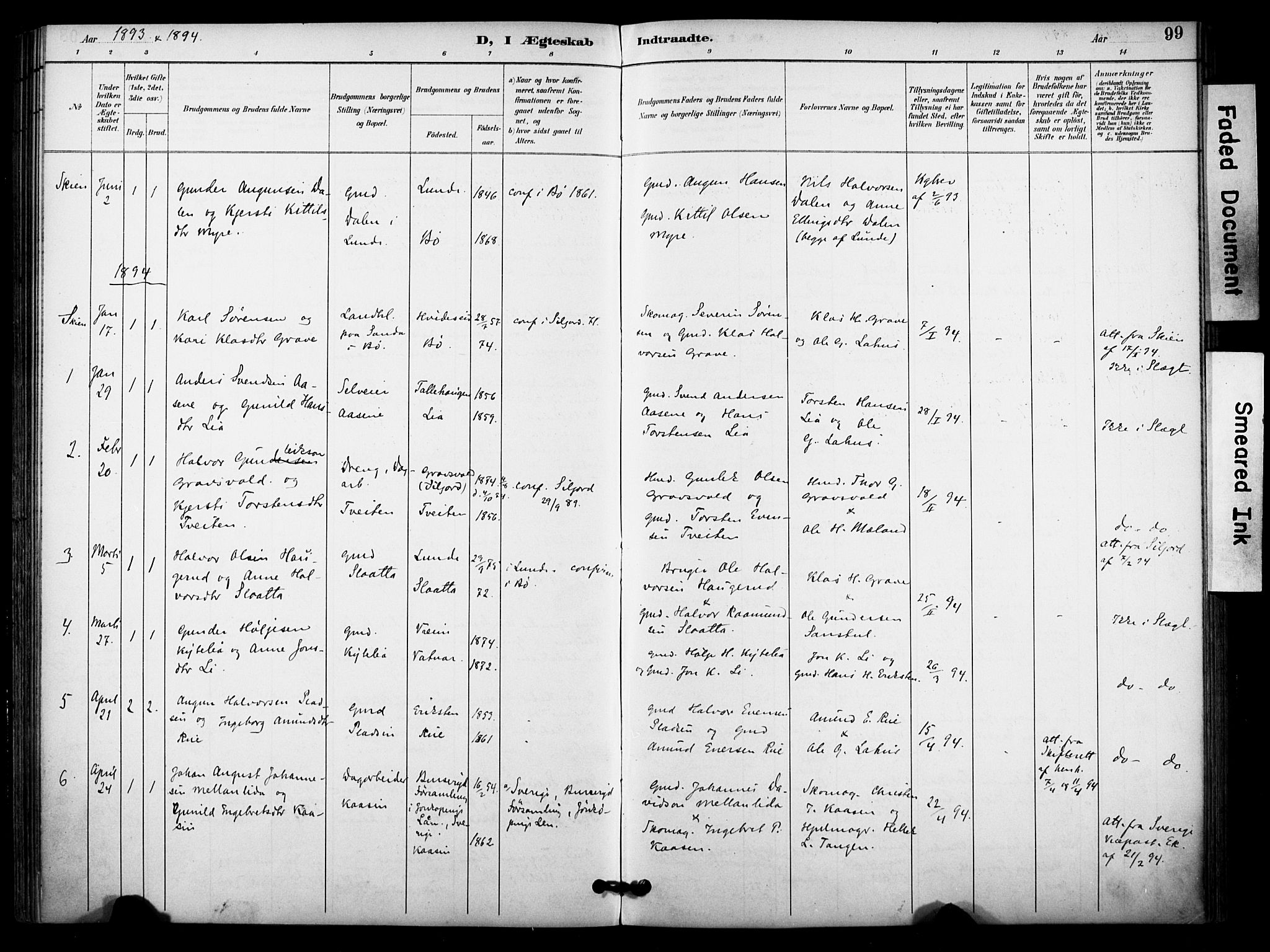 Bø kirkebøker, SAKO/A-257/F/Fa/L0011: Parish register (official) no. 11, 1892-1900, p. 99