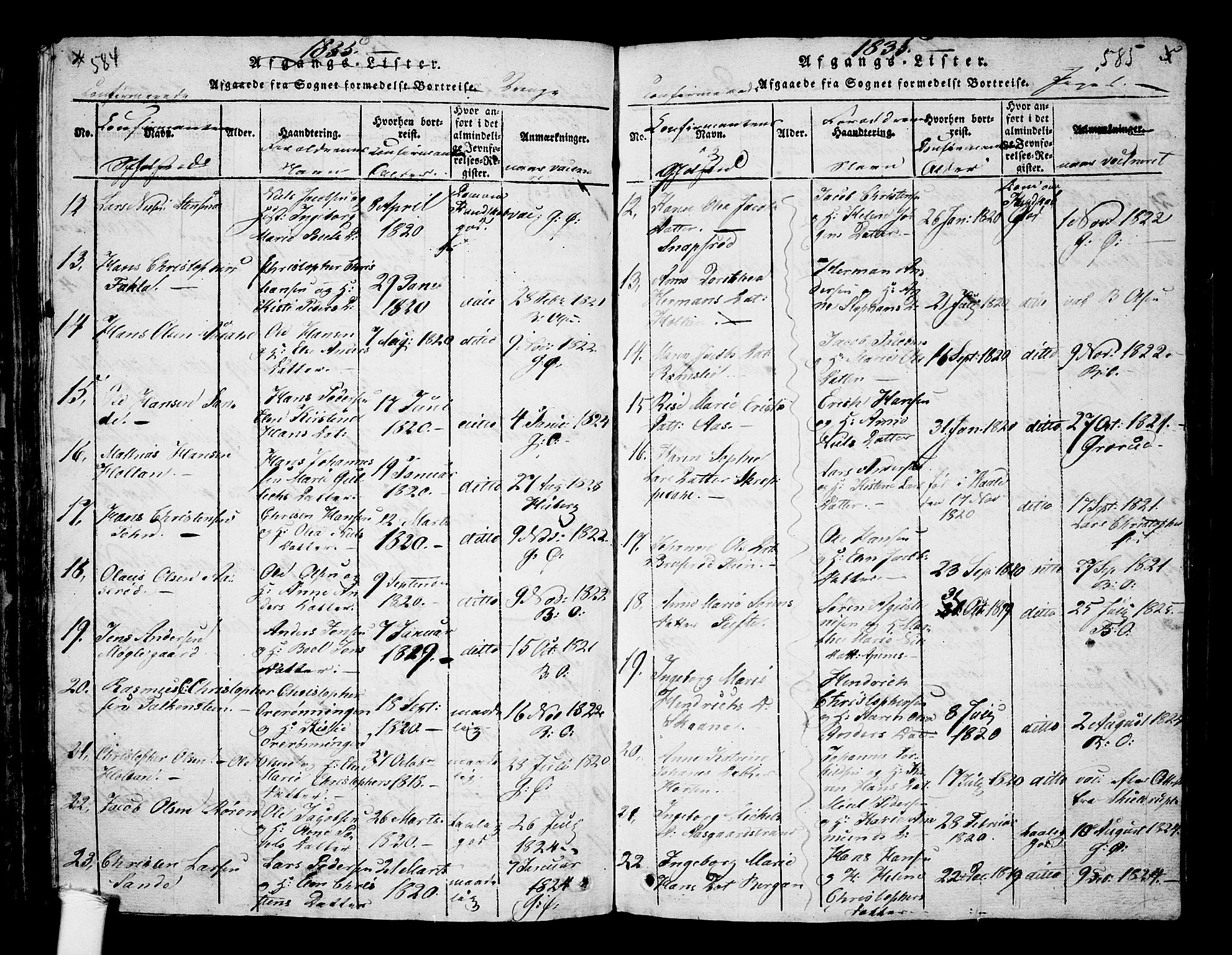 Borre kirkebøker, AV/SAKO-A-338/G/Ga/L0001: Parish register (copy) no. I 1, 1815-1851, p. 584-585