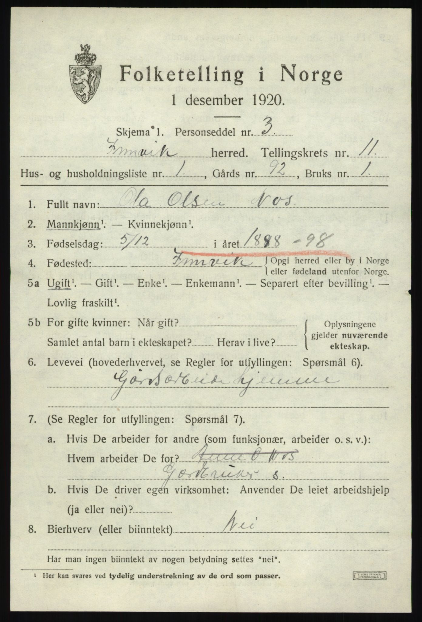 SAB, 1920 census for Innvik, 1920, p. 4535