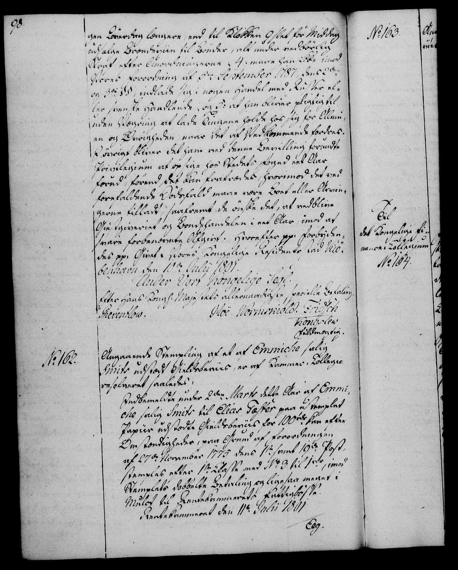 Rentekammeret, Kammerkanselliet, AV/RA-EA-3111/G/Gg/Gga/L0017: Norsk ekspedisjonsprotokoll med register (merket RK 53.17), 1801-1803, p. 98