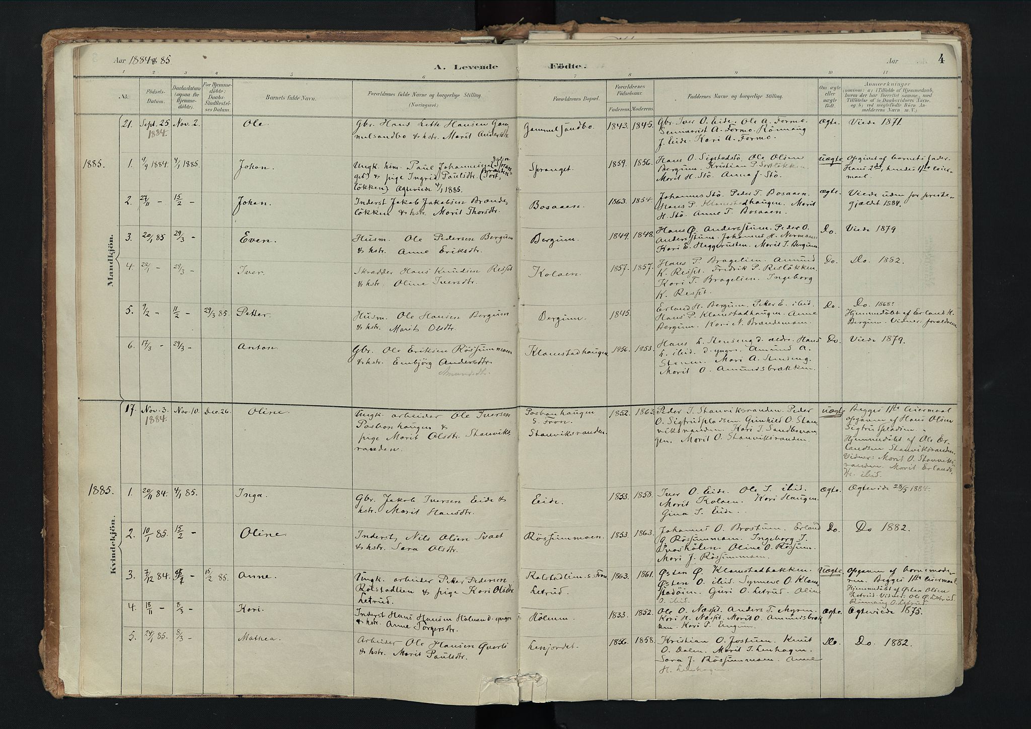 Nord-Fron prestekontor, SAH/PREST-080/H/Ha/Haa/L0003: Parish register (official) no. 3, 1884-1914, p. 4