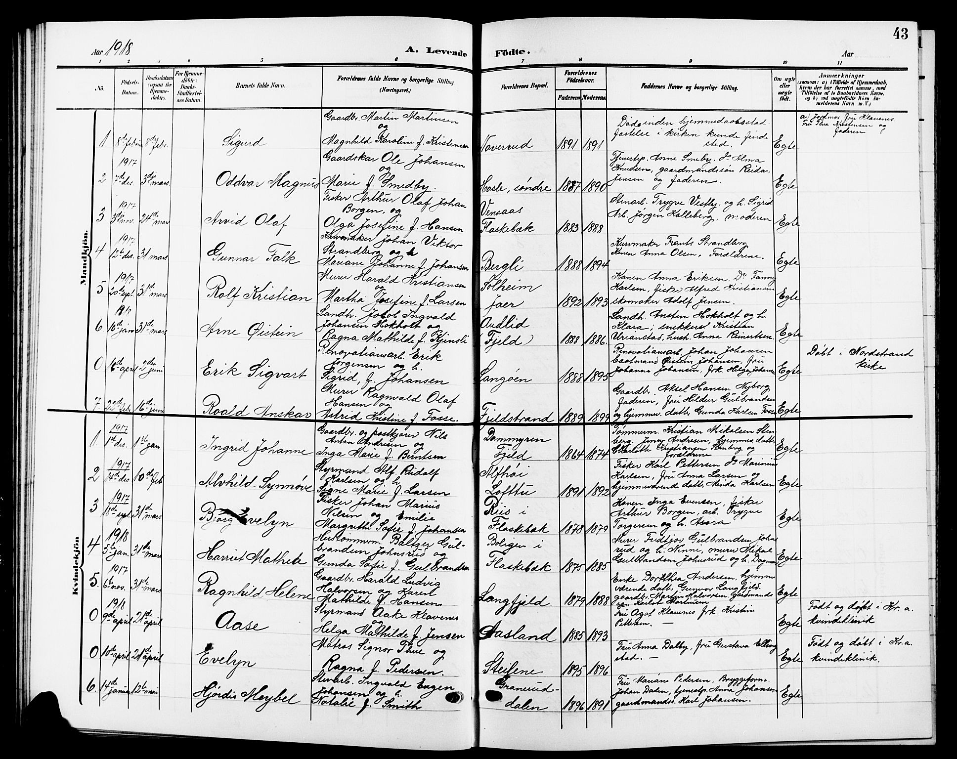 Nesodden prestekontor Kirkebøker, SAO/A-10013/G/Ga/L0002: Parish register (copy) no. I 2, 1905-1924, p. 43