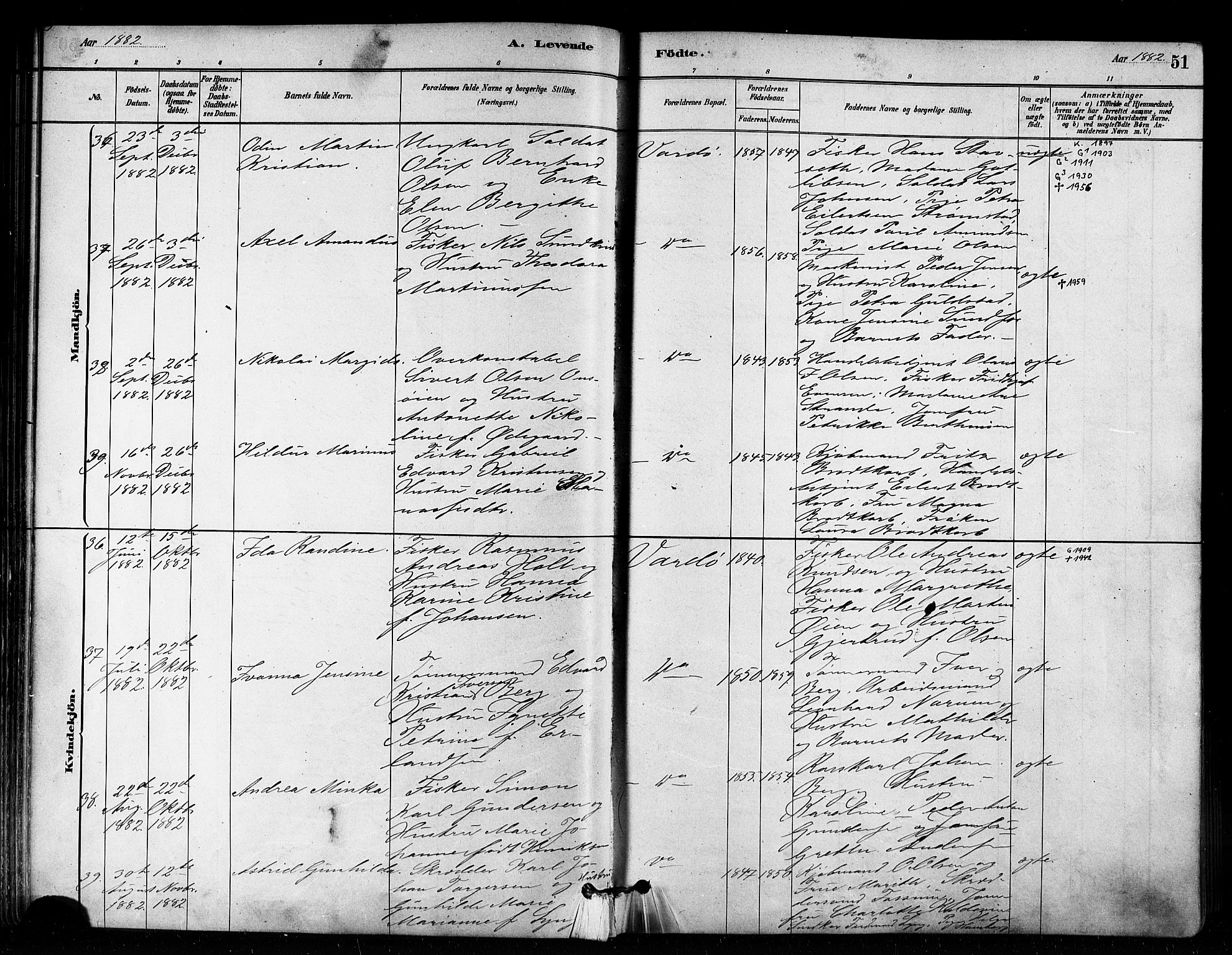 Vardø sokneprestkontor, SATØ/S-1332/H/Ha/L0006kirke: Parish register (official) no. 6, 1879-1886, p. 51
