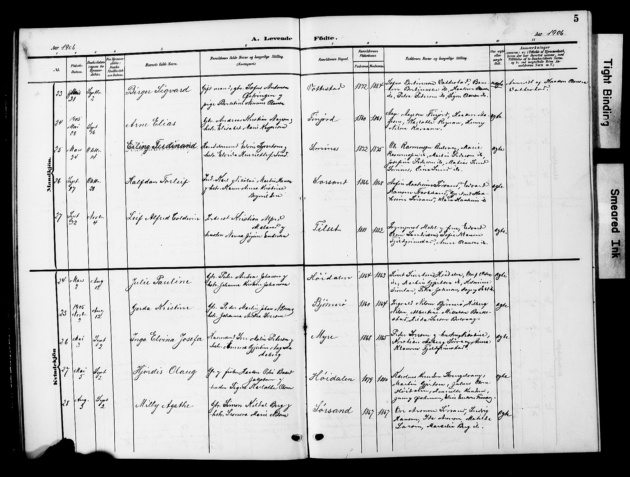 Ministerialprotokoller, klokkerbøker og fødselsregistre - Nordland, AV/SAT-A-1459/893/L1350: Parish register (copy) no. 893C05, 1906-1927, p. 5