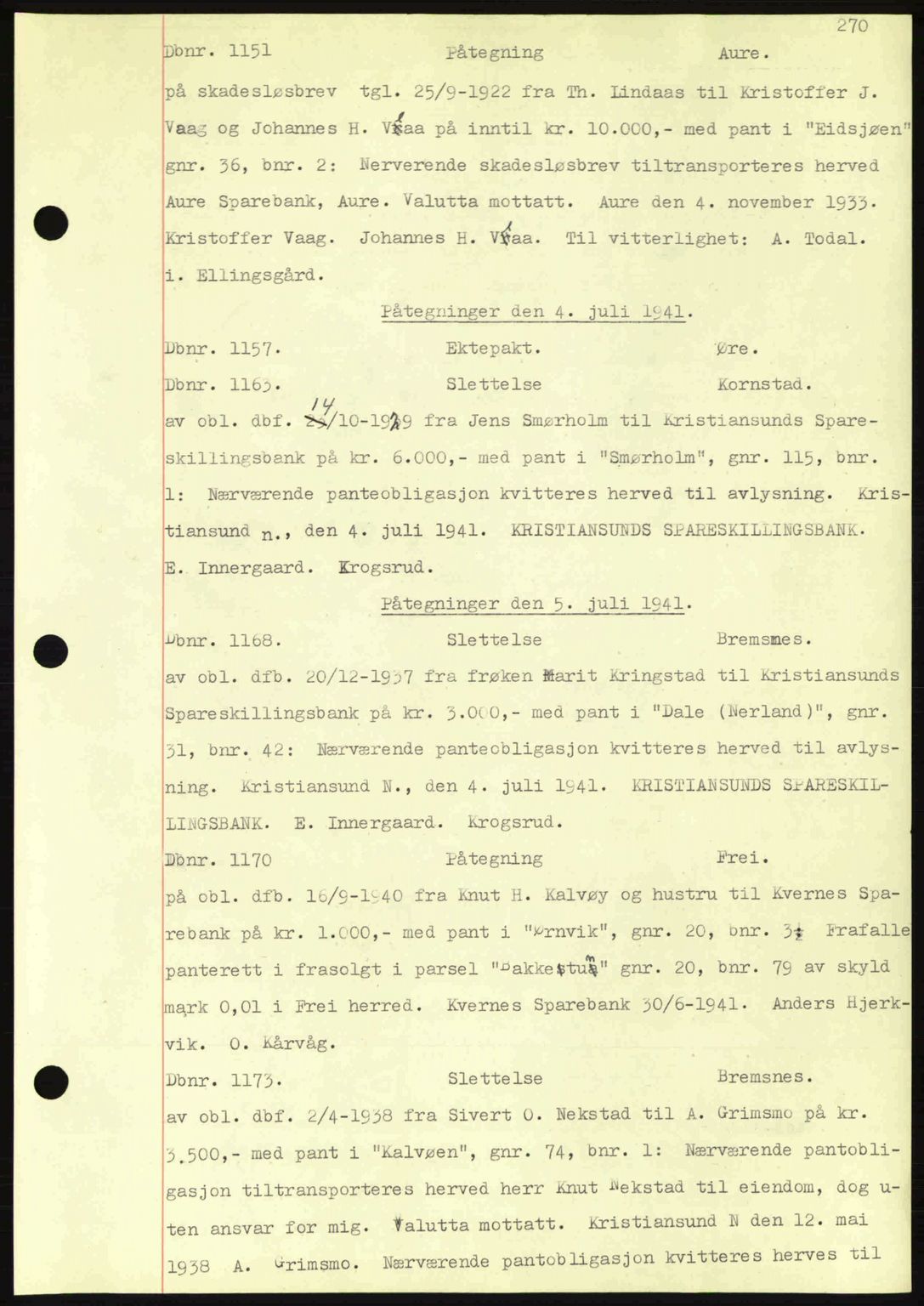 Nordmøre sorenskriveri, AV/SAT-A-4132/1/2/2Ca: Mortgage book no. C81, 1940-1945, Diary no: : 1151/1941