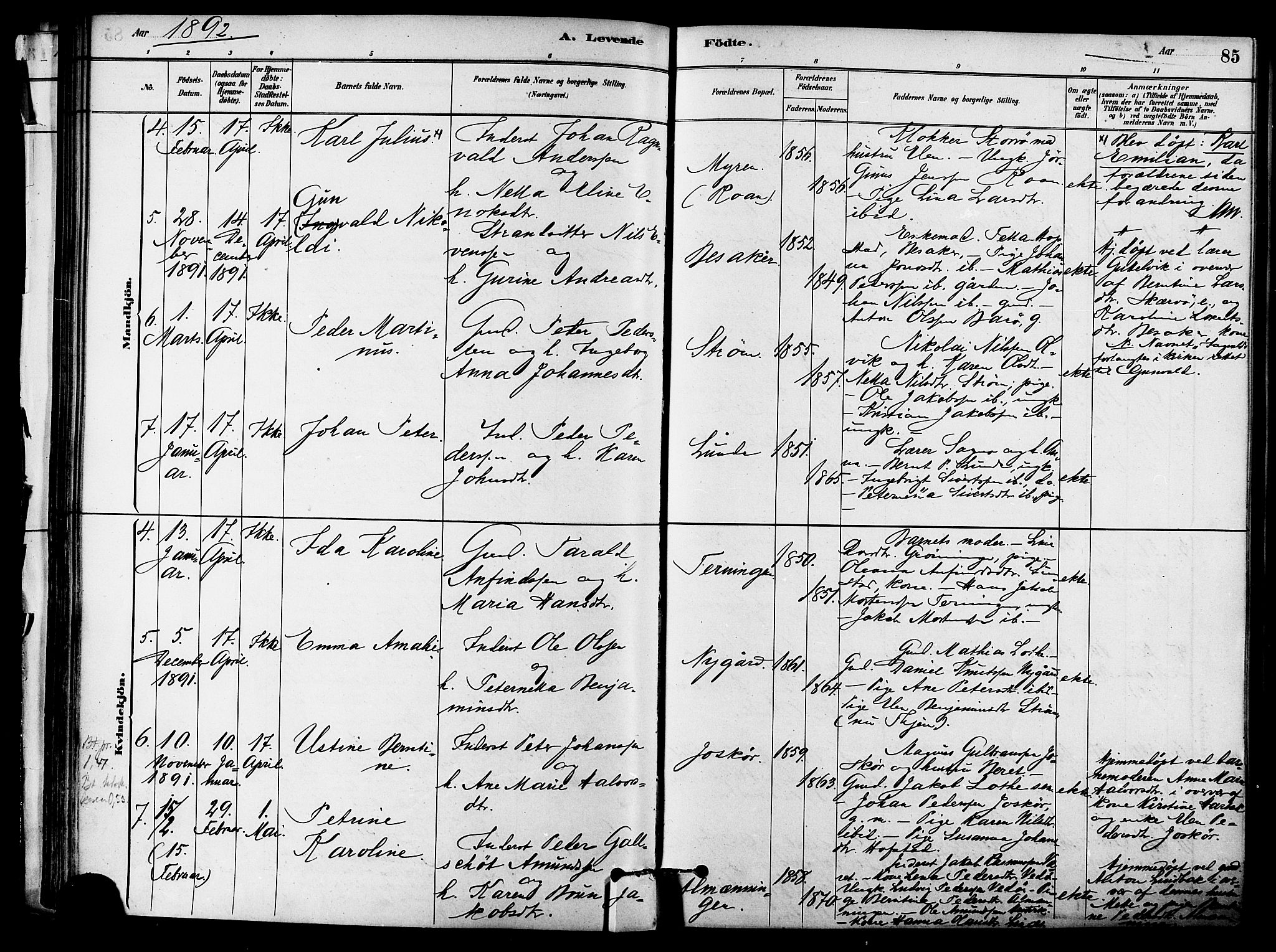 Ministerialprotokoller, klokkerbøker og fødselsregistre - Sør-Trøndelag, SAT/A-1456/657/L0707: Parish register (official) no. 657A08, 1879-1893, p. 85