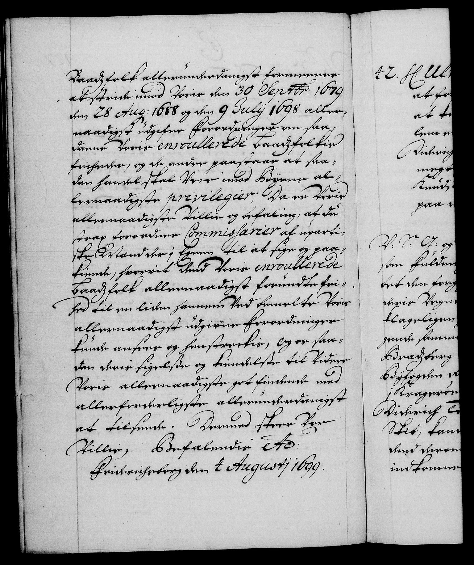 Danske Kanselli 1572-1799, RA/EA-3023/F/Fc/Fca/Fcab/L0015: Norske tegnelser (mikrofilm), 1692-1699, p. 427b