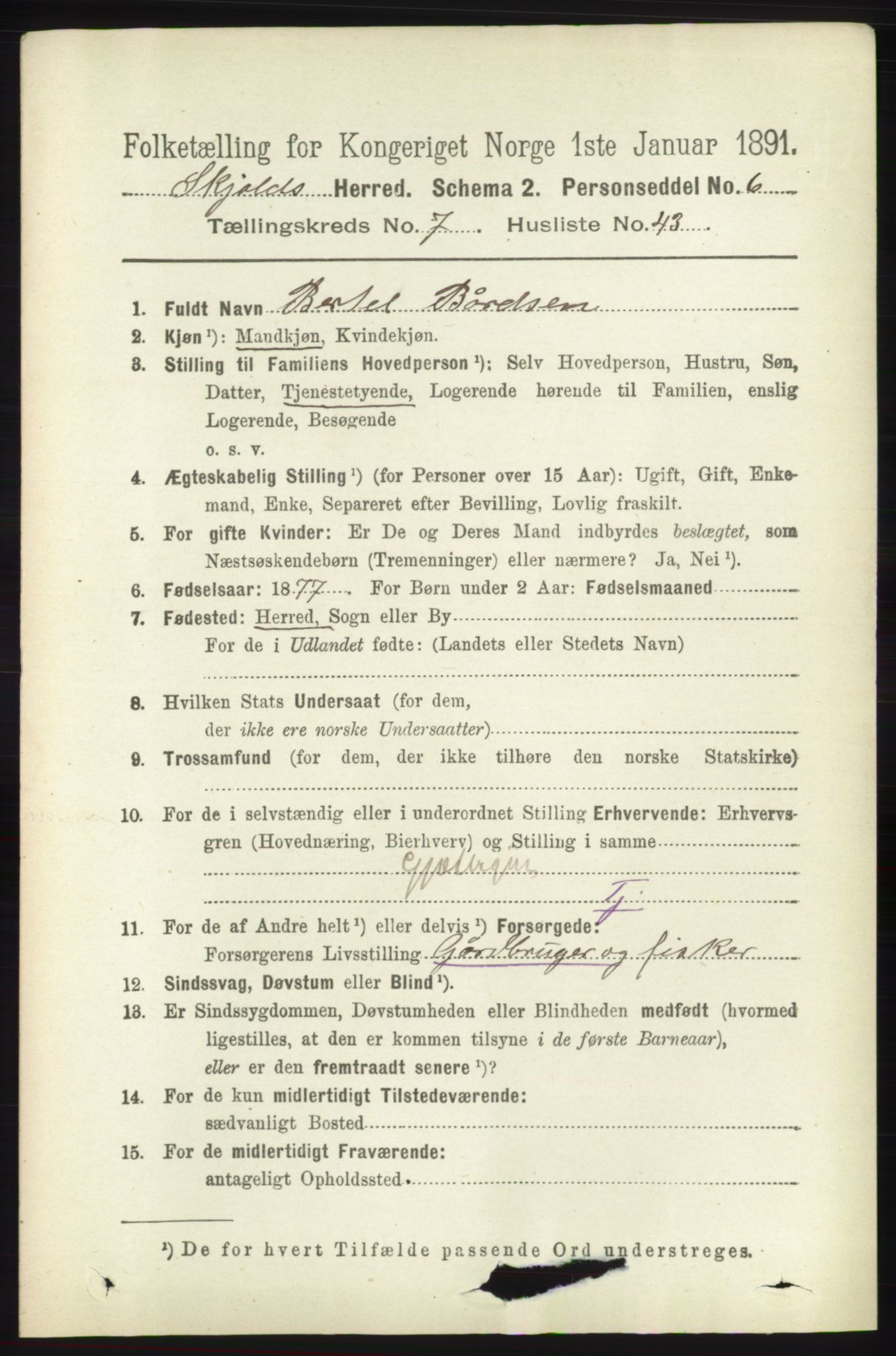 RA, 1891 census for 1154 Skjold, 1891, p. 1564