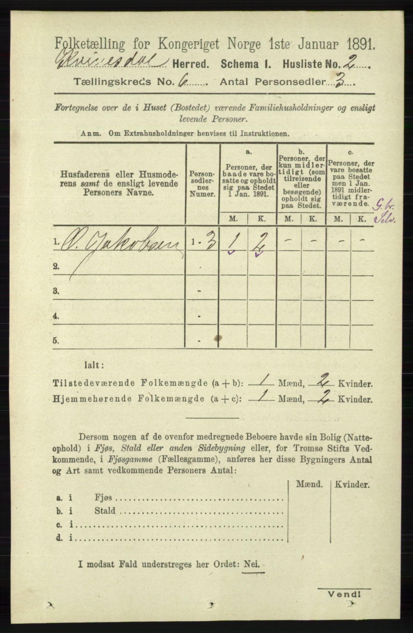 RA, 1891 census for 1037 Kvinesdal, 1891, p. 2051