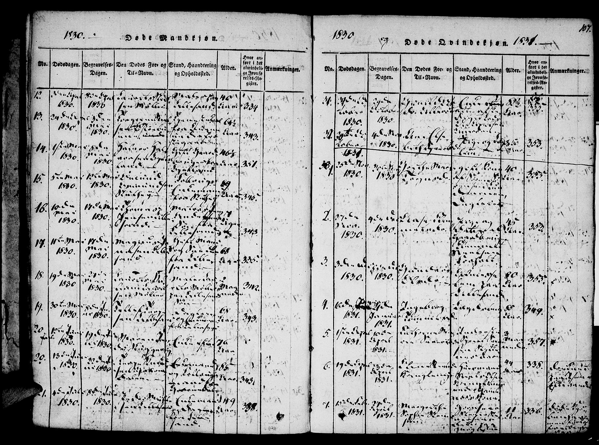 Vestre Moland sokneprestkontor, SAK/1111-0046/F/Fa/Fab/L0003: Parish register (official) no. A 3, 1816-1843, p. 107