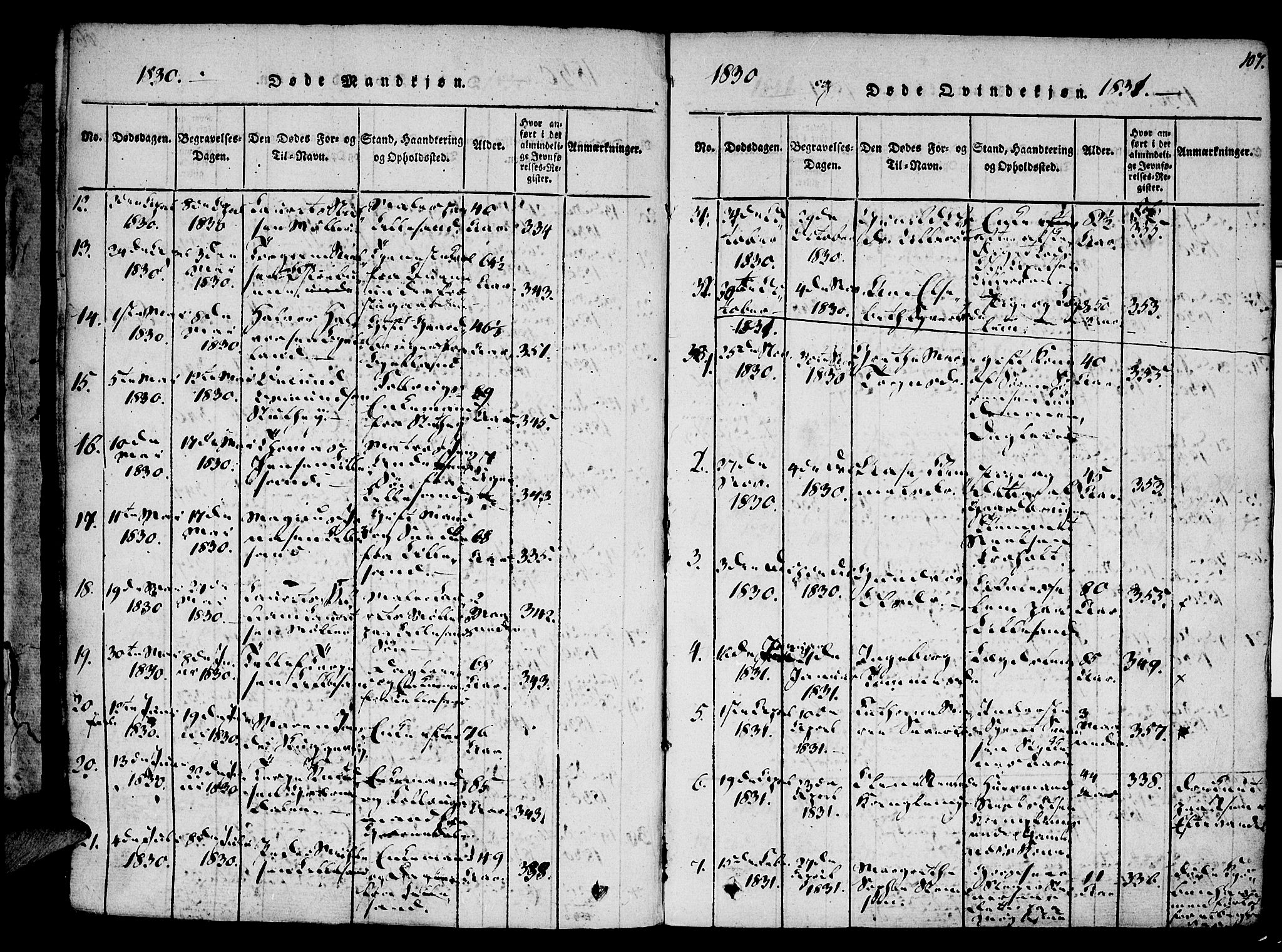 Vestre Moland sokneprestkontor, AV/SAK-1111-0046/F/Fa/Fab/L0003: Parish register (official) no. A 3, 1816-1843, p. 107