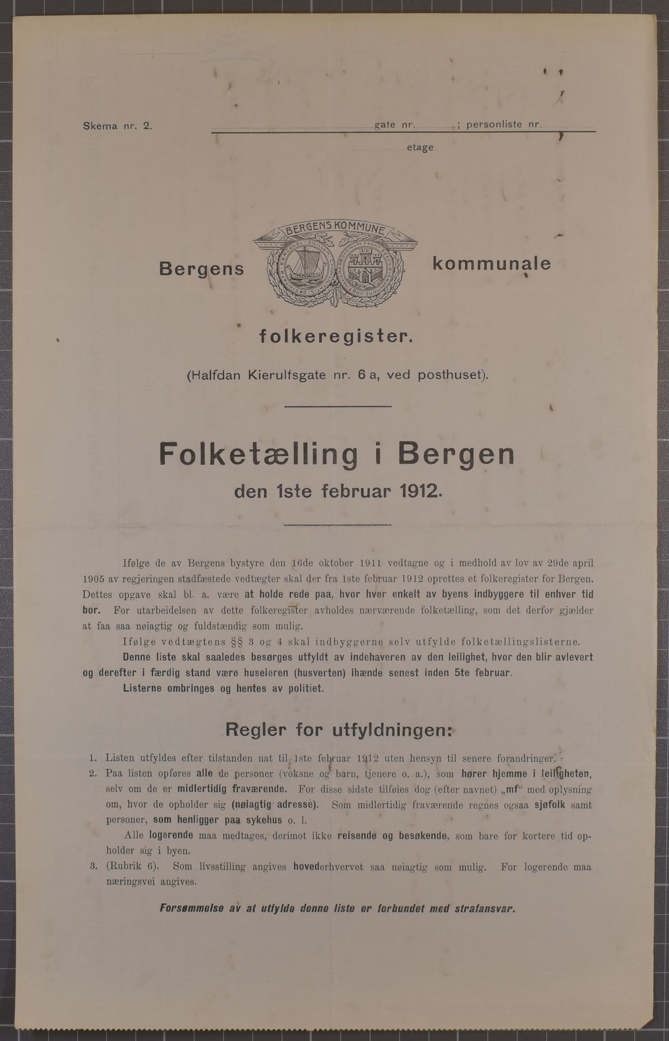 SAB, Municipal Census 1912 for Bergen, 1912, p. 175