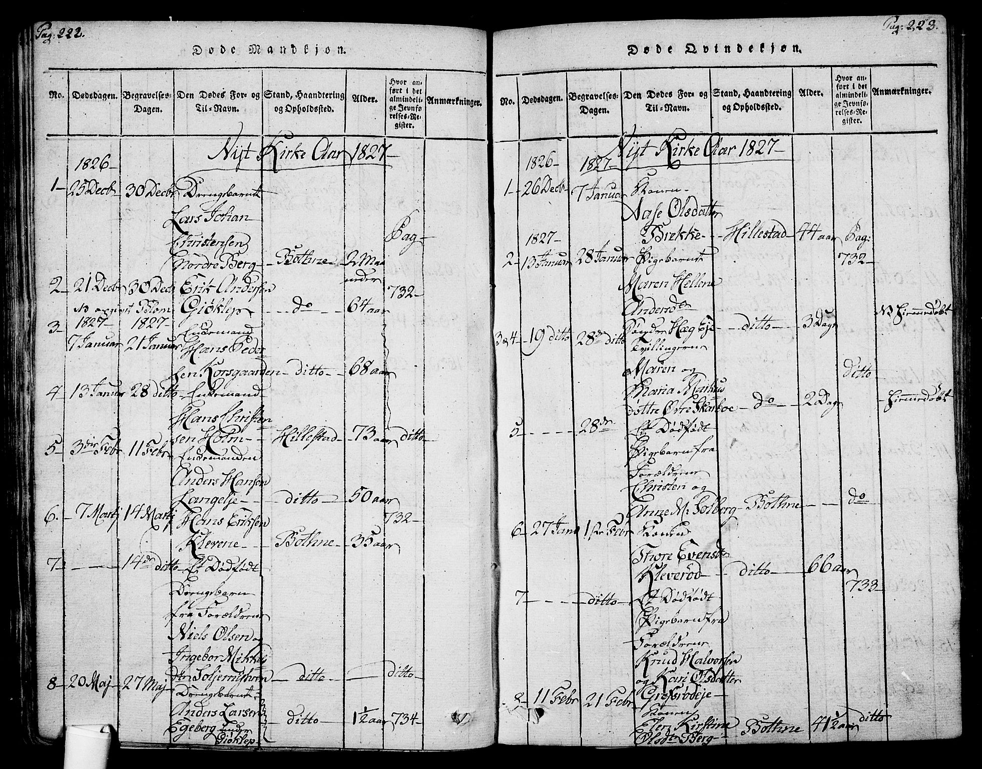Botne kirkebøker, SAKO/A-340/F/Fa/L0005: Parish register (official) no. I 5, 1814-1836, p. 222-223