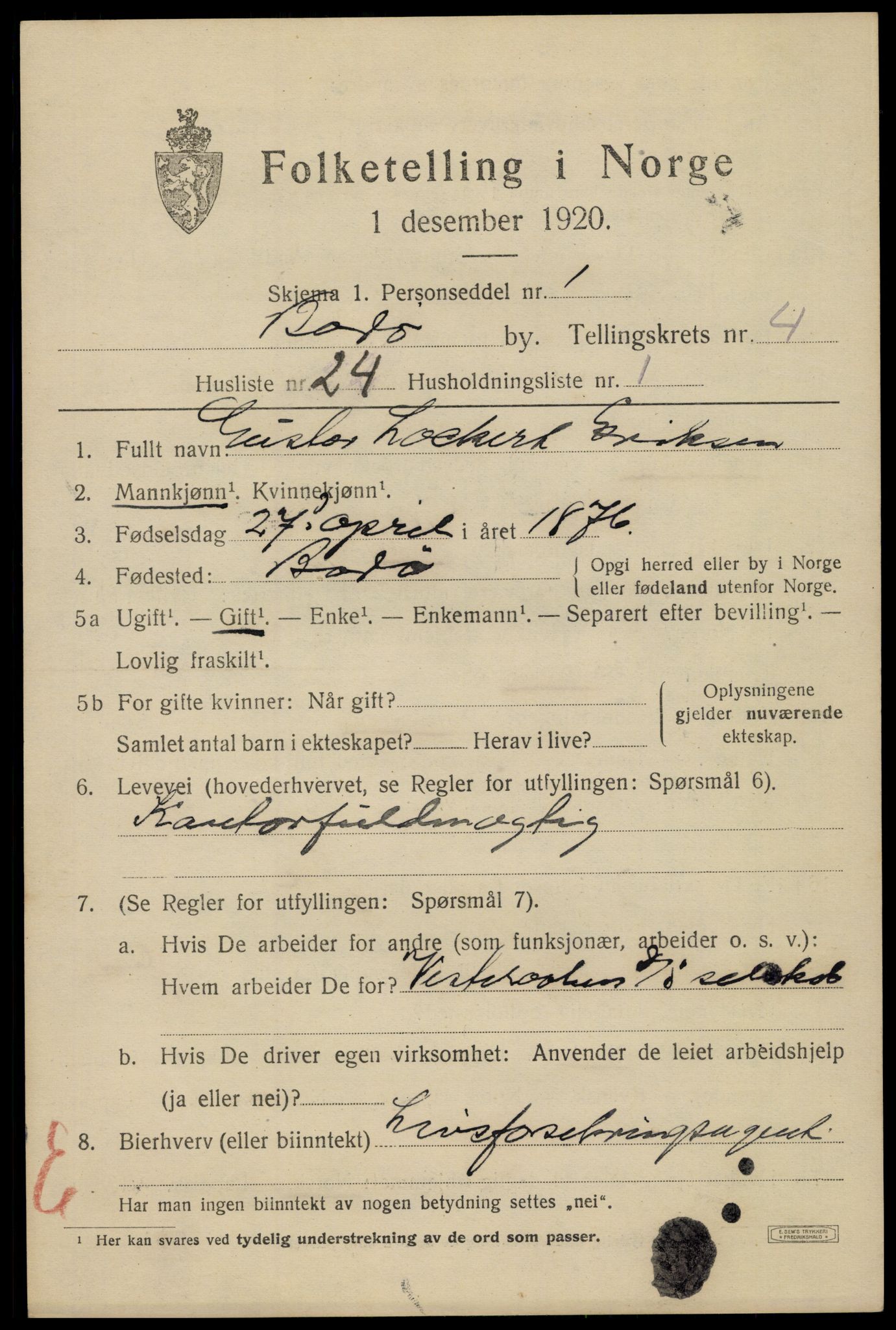 SAT, 1920 census for Bodø, 1920, p. 7767