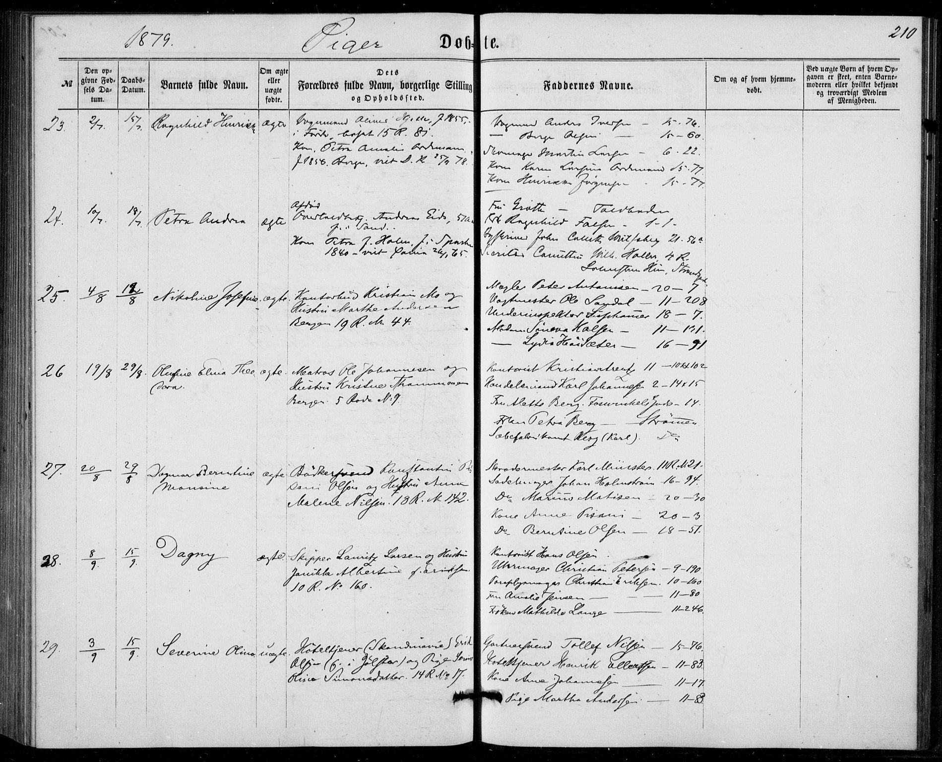 Fødselsstiftelsens sokneprestembete, ført av overlegen*, SAB/-: Parish register (official) no. A 1, 1863-1883, p. 210