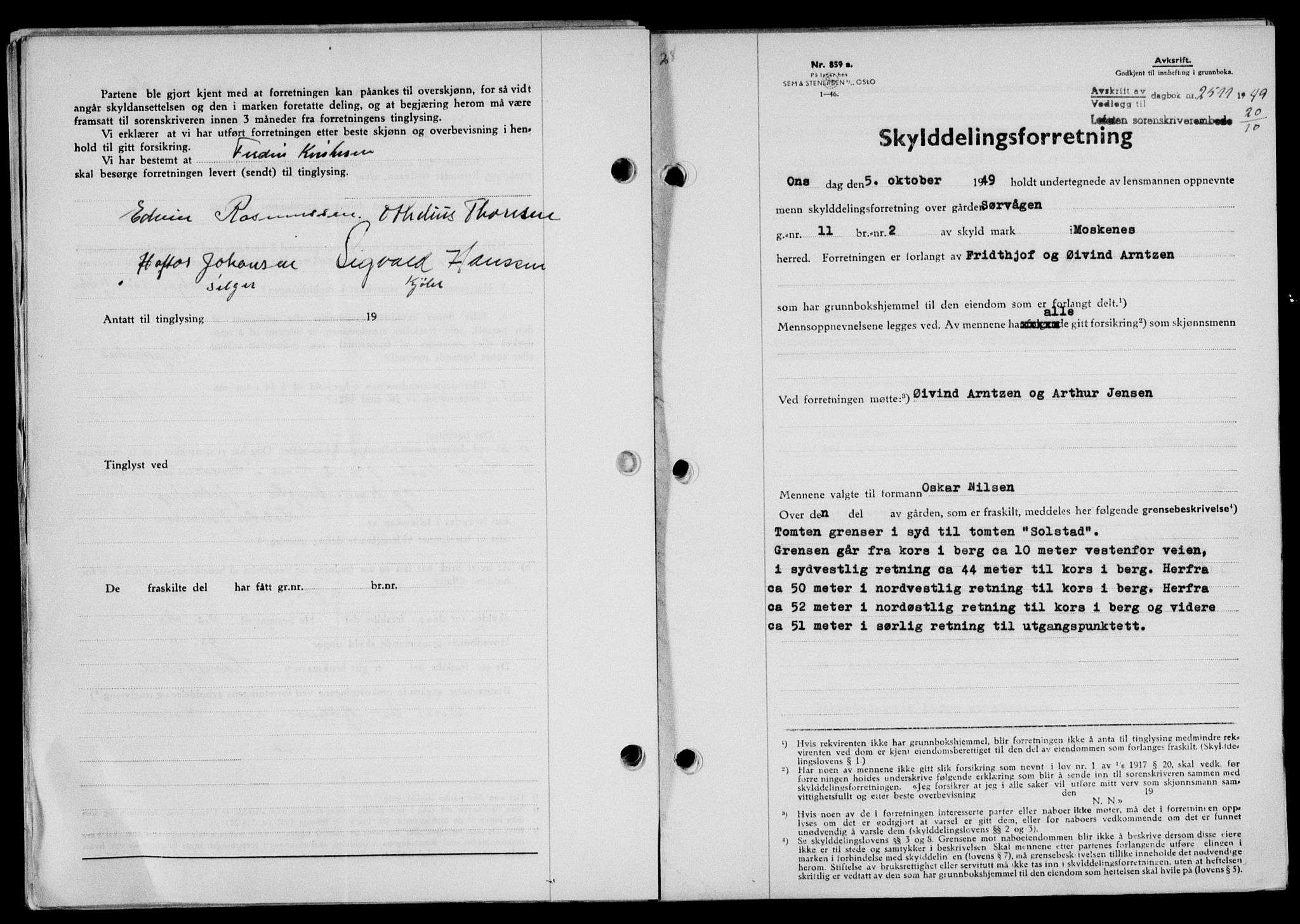 Lofoten sorenskriveri, SAT/A-0017/1/2/2C/L0022a: Mortgage book no. 22a, 1949-1950, Diary no: : 2511/1949