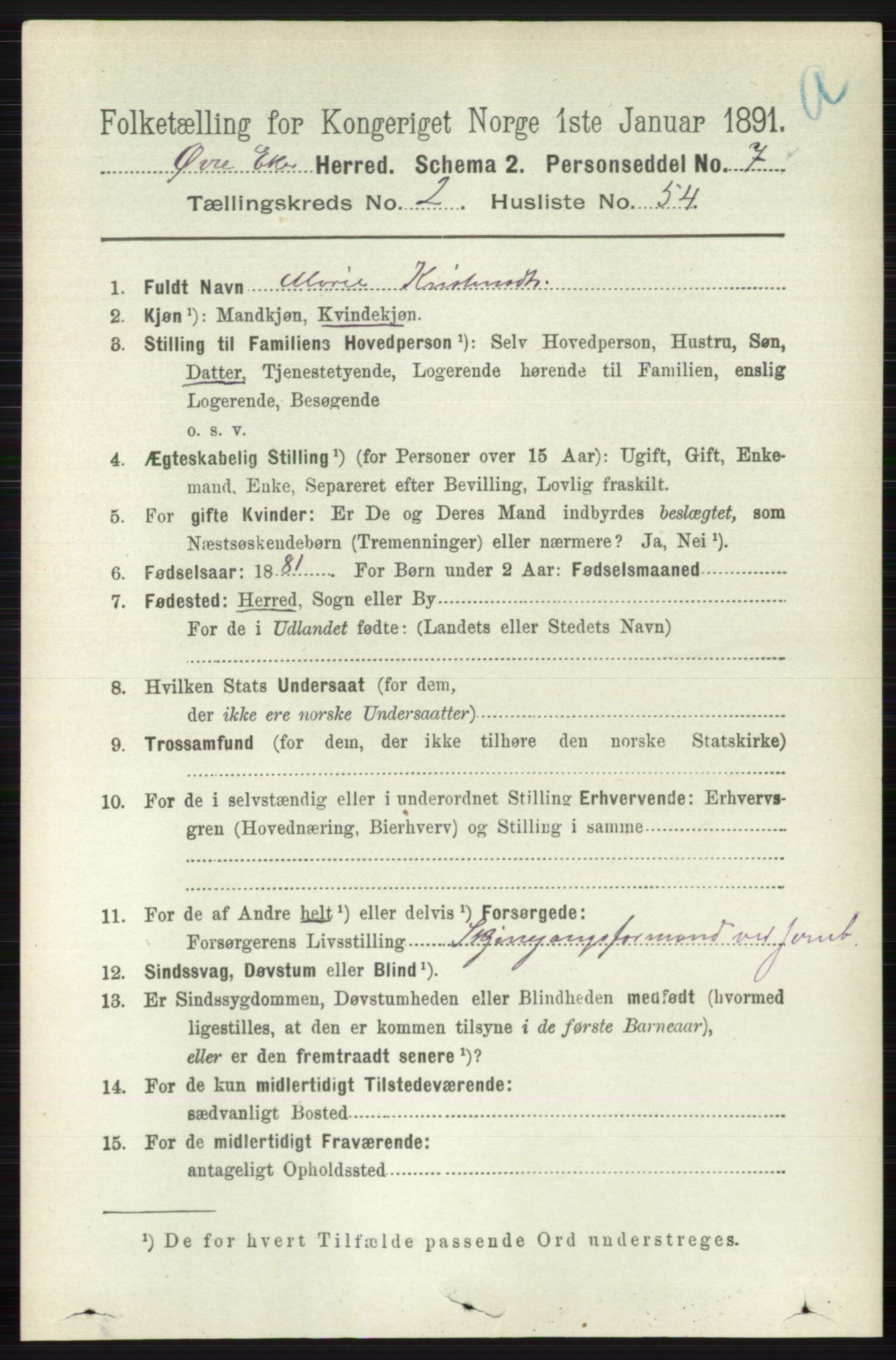 RA, 1891 census for 0624 Øvre Eiker, 1891, p. 839