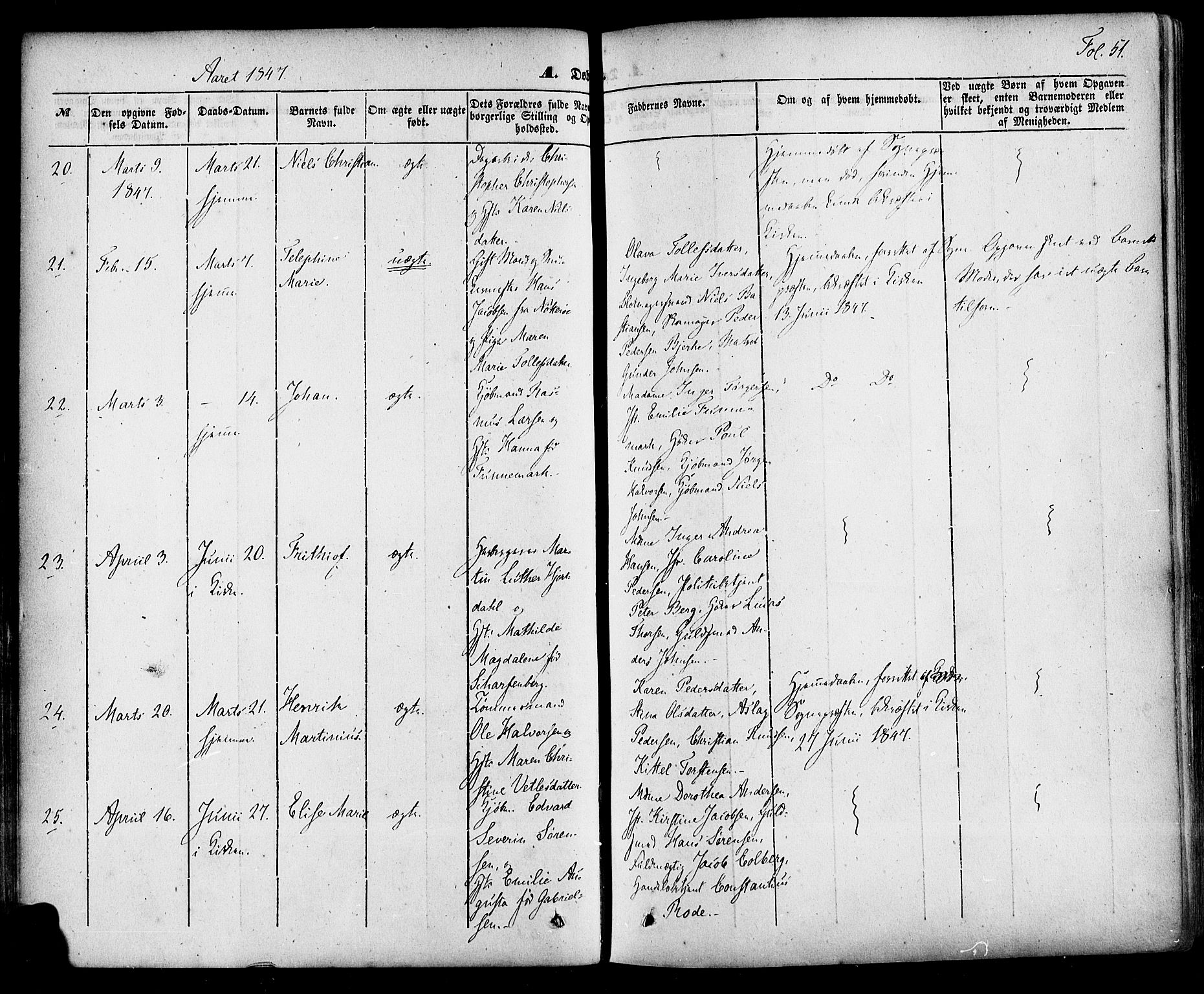 Skien kirkebøker, AV/SAKO-A-302/F/Fa/L0006a: Parish register (official) no. 6A, 1843-1856, p. 51