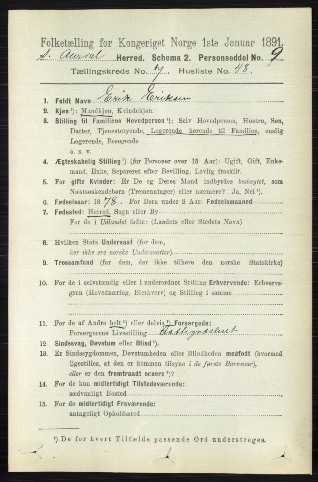 RA, 1891 census for 0540 Sør-Aurdal, 1891, p. 4694