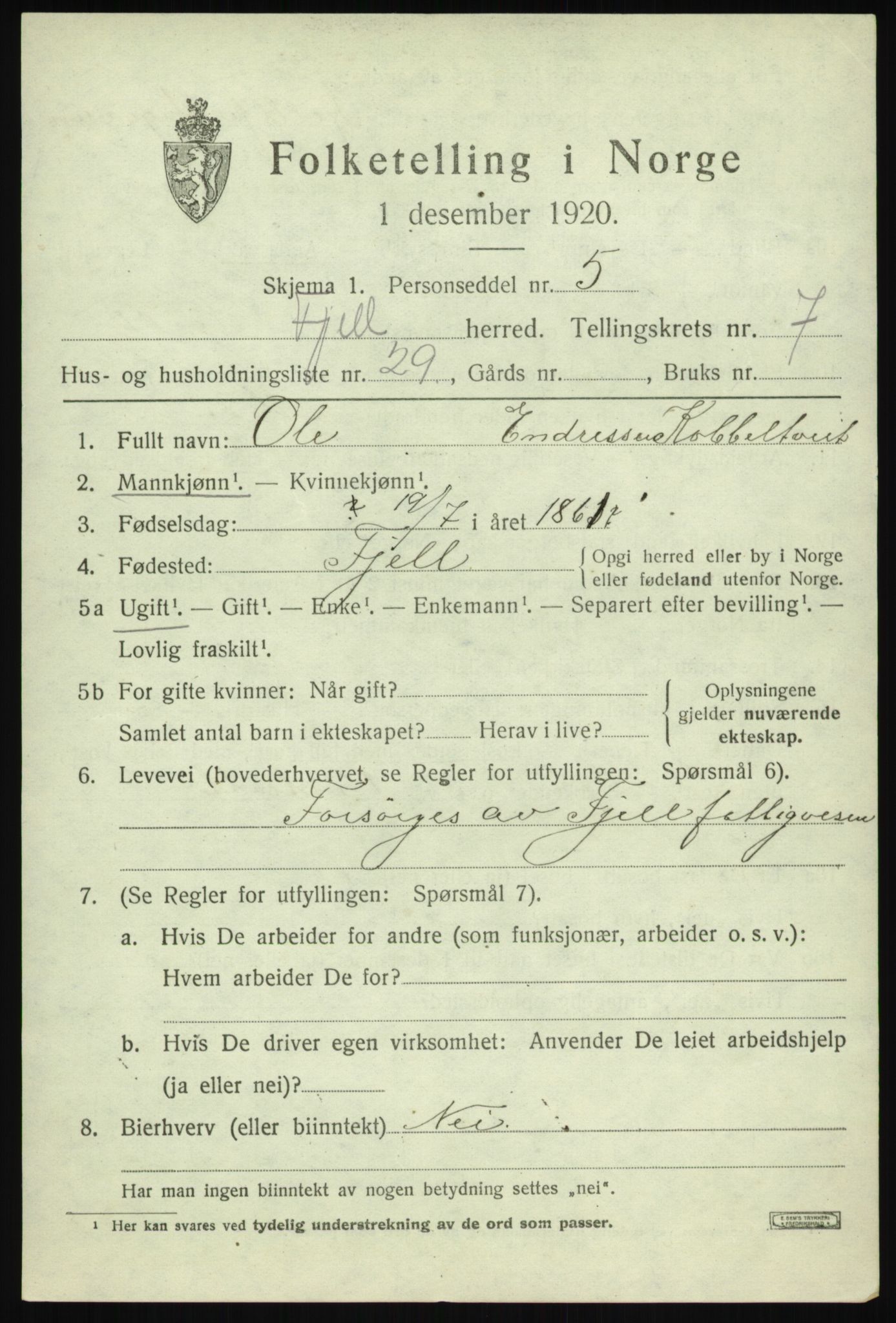SAB, 1920 census for Fjell, 1920, p. 6782