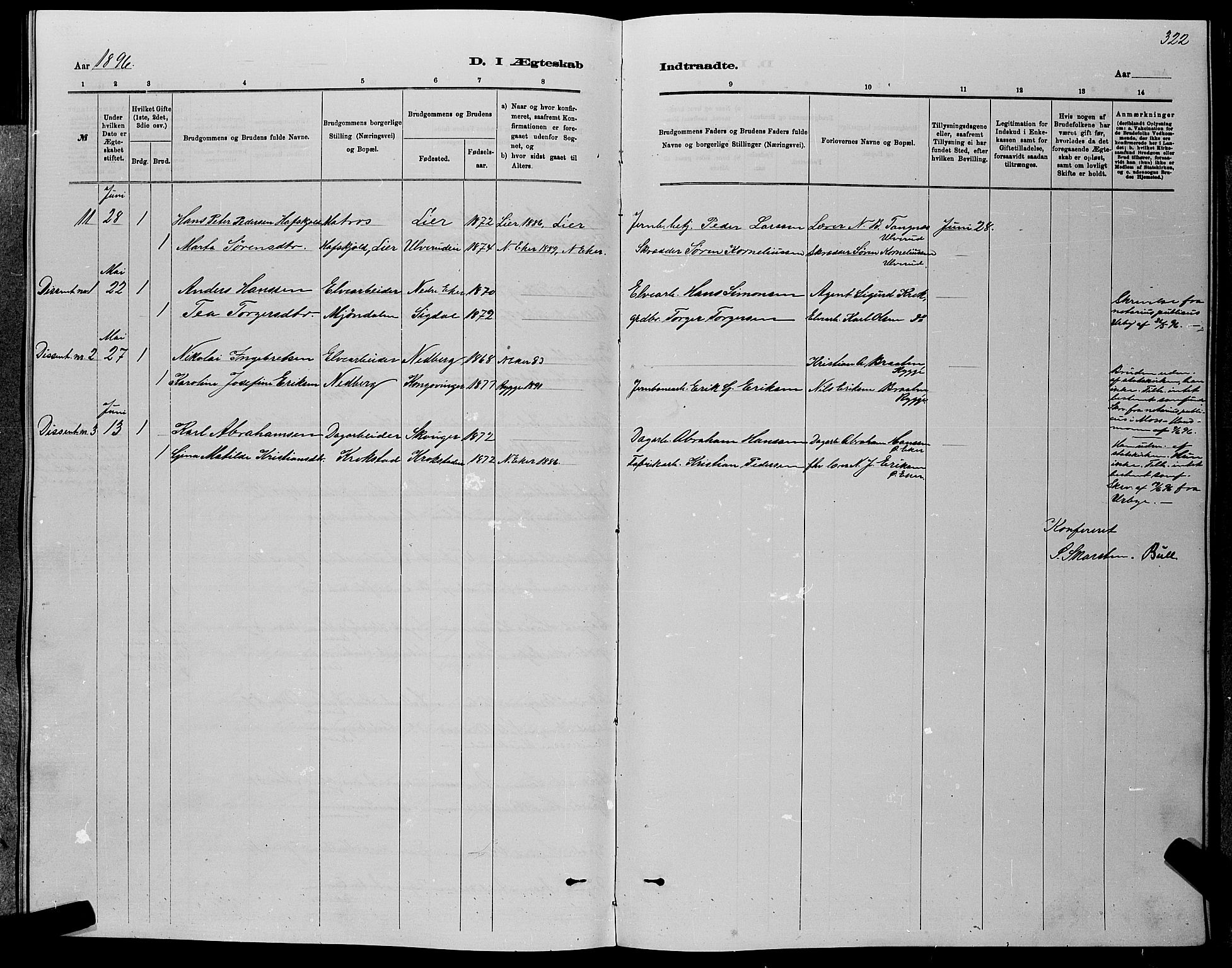 Nedre Eiker kirkebøker, AV/SAKO-A-612/G/Ga/L0002: Parish register (copy) no. 2, 1880-1896, p. 322