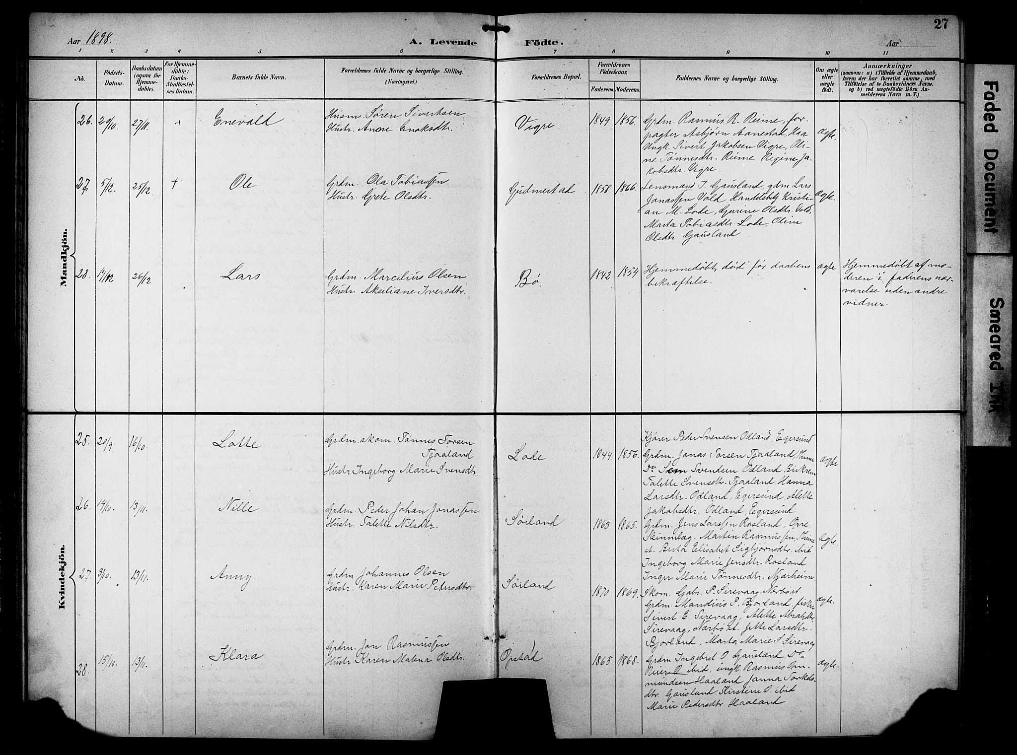 Hå sokneprestkontor, AV/SAST-A-101801/001/30BB/L0005: Parish register (copy) no. B 5, 1894-1912, p. 27