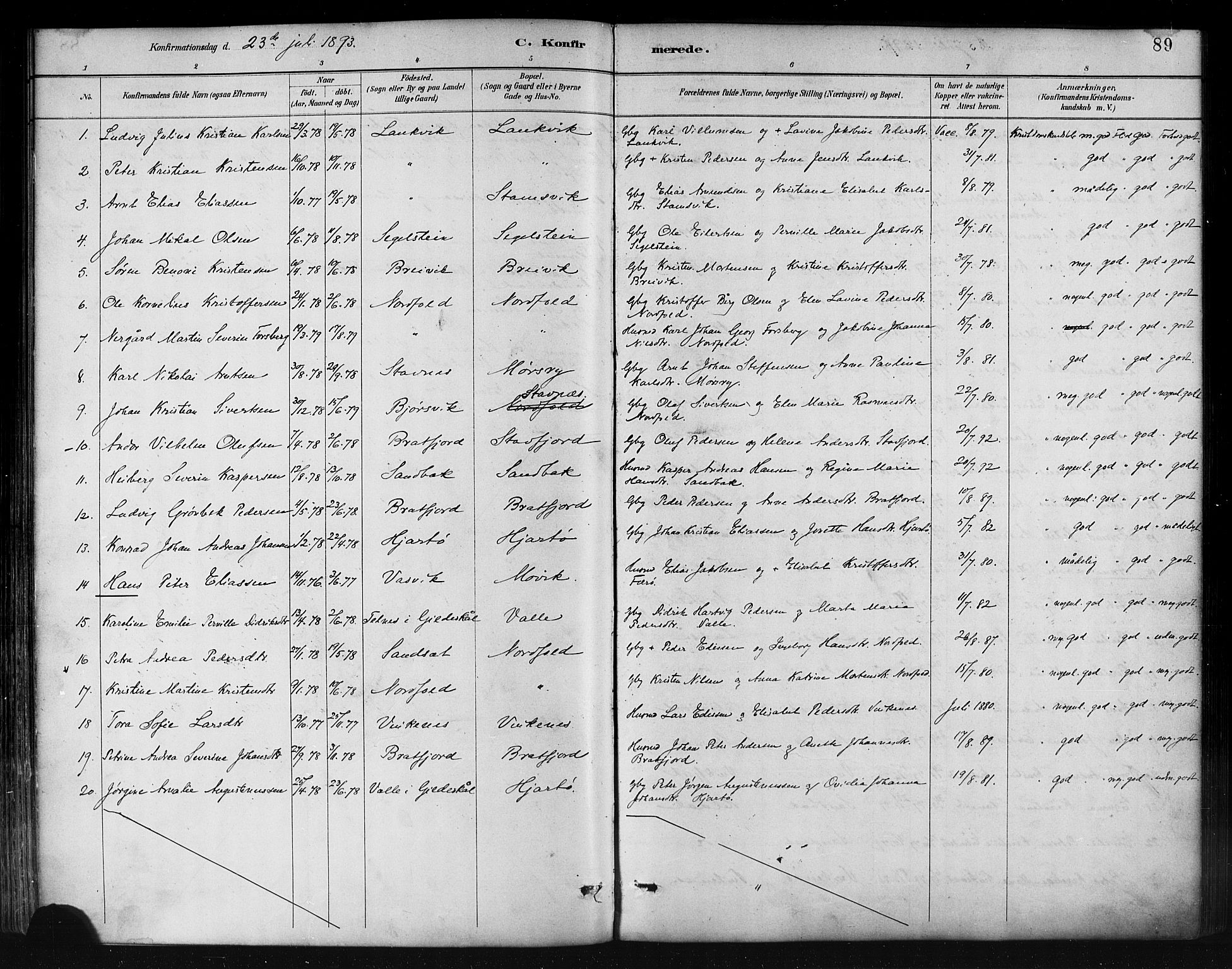 Ministerialprotokoller, klokkerbøker og fødselsregistre - Nordland, AV/SAT-A-1459/858/L0831: Parish register (official) no. 858A01, 1884-1902, p. 89