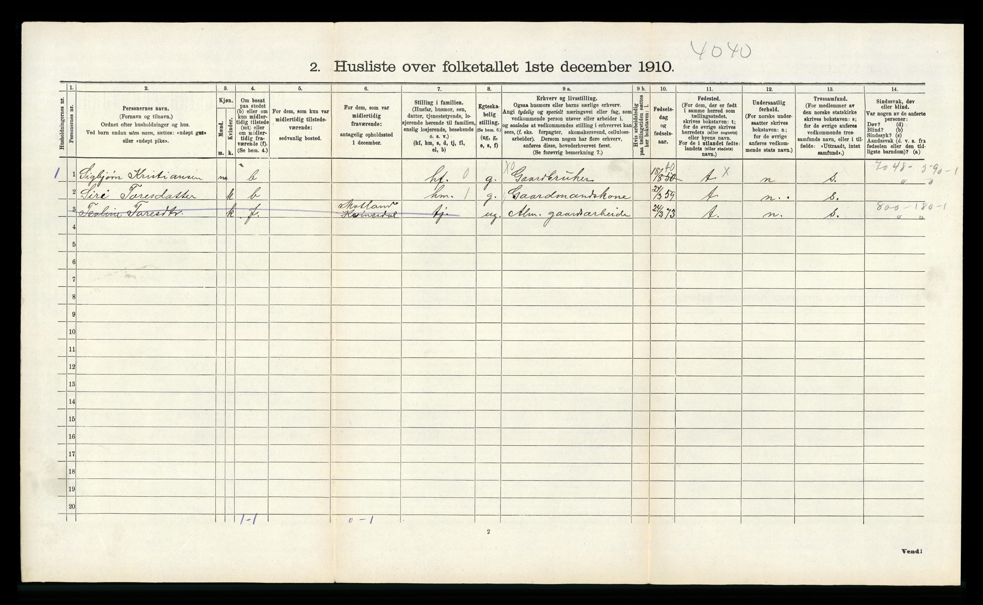 RA, 1910 census for Gyland, 1910, p. 353